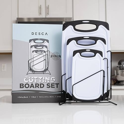 Tablas de cortar para cocina, juego de tablas de cortar de plástico de tamaño pequeño a grande, tabla de cortar con soporte para tabla de cortar,