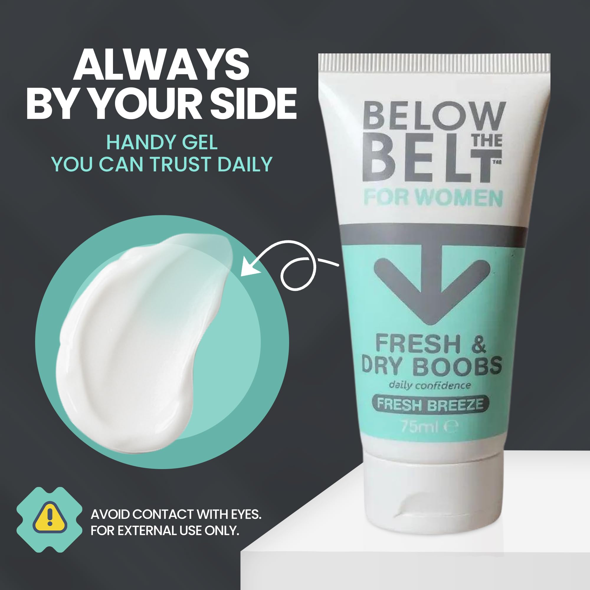 Below The Belt Crema Seno Fresco e Asciutto, Trattamento Sottoseno con Profumo di Brezza Fresca, Formula Antisudore e Antisfregamento Sottoseno, Senza Talco - Confezione Trio da 75 ml