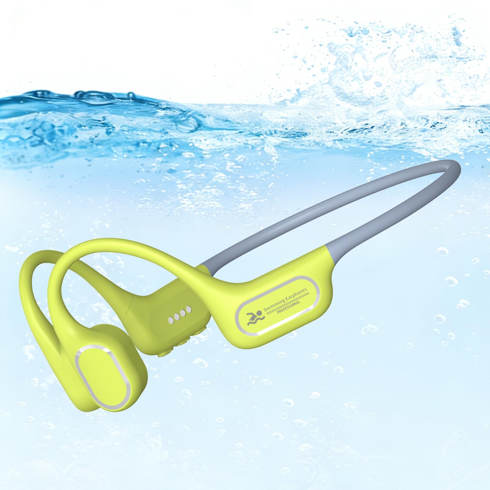 soft liquid silicone bone conduction swimming earphones lime green