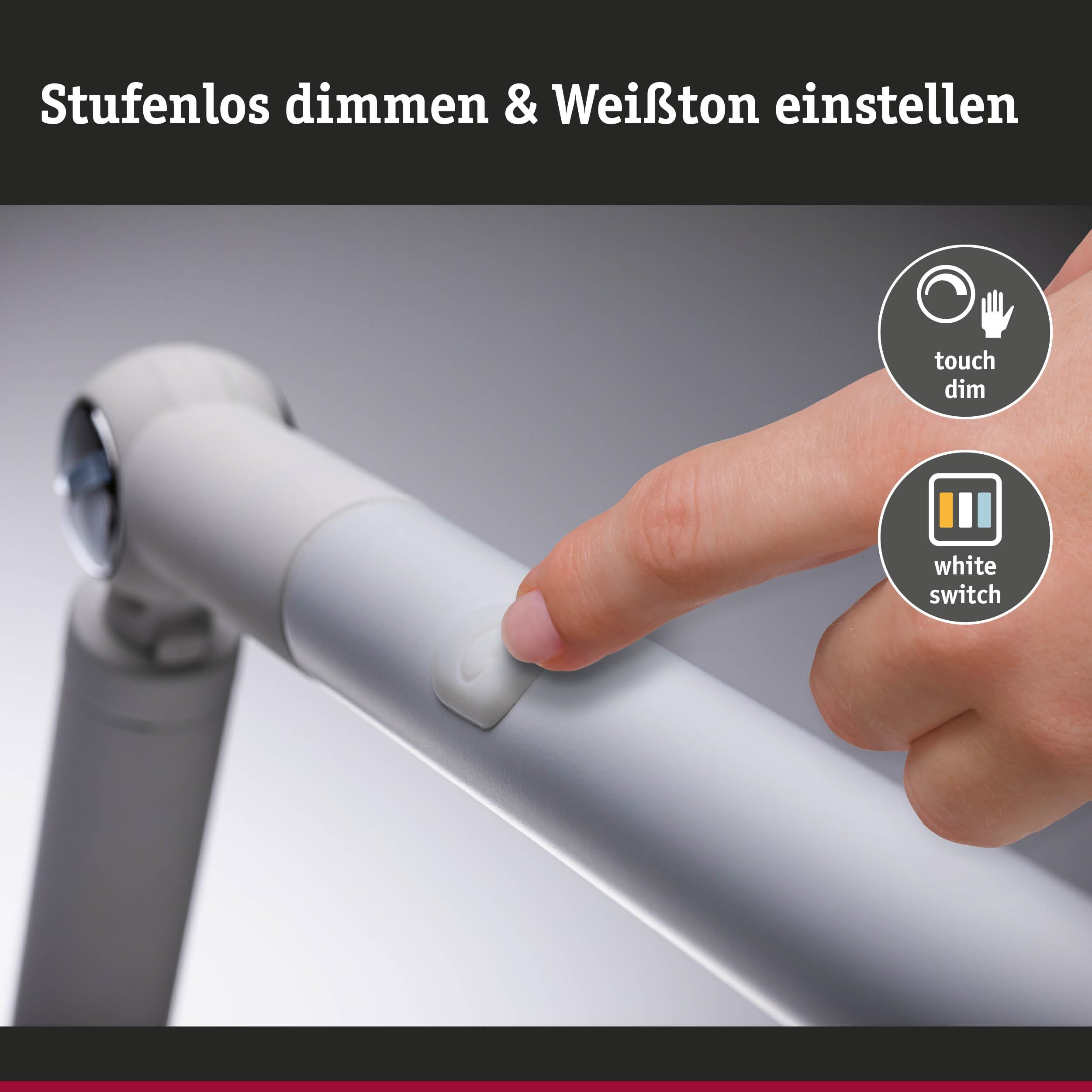 Paulmann 78911 LED Schreibtischleuchte FlexBar White Switch Tunable White incl. 1x10,6 Watt dimmbar Assistenzleuchten Weiß Tischleuchte 3000 K