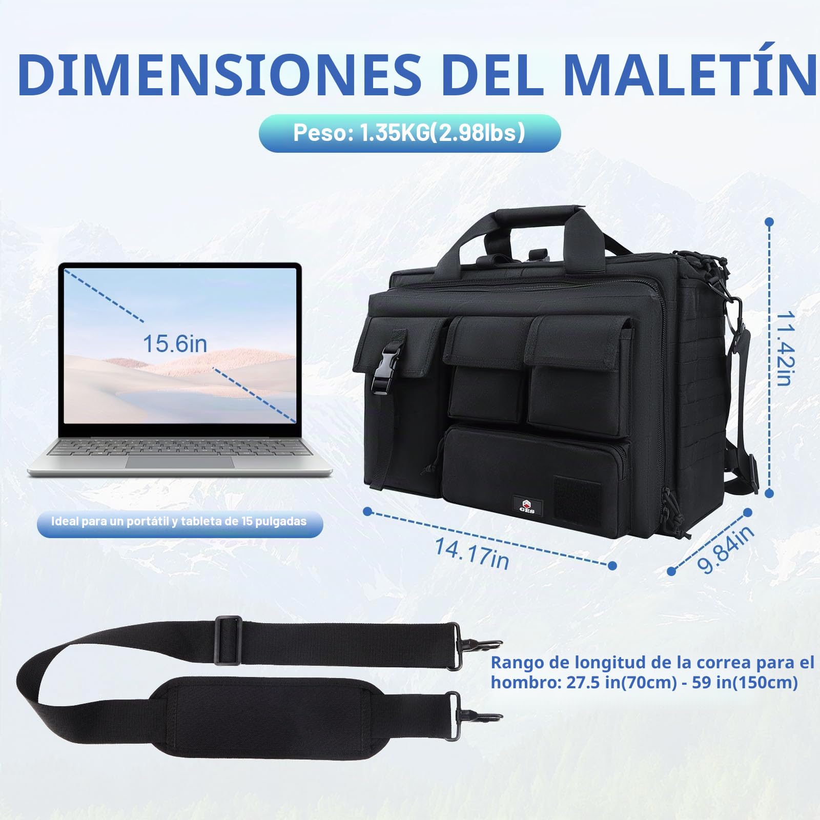 GES Maletín Táctico Militar para Hombre, Bolso de Hombro Multifunción de Nylon con Hebilla de Metal, Bandolera Mensajero para Cámara, Trabajo y Aire Libre