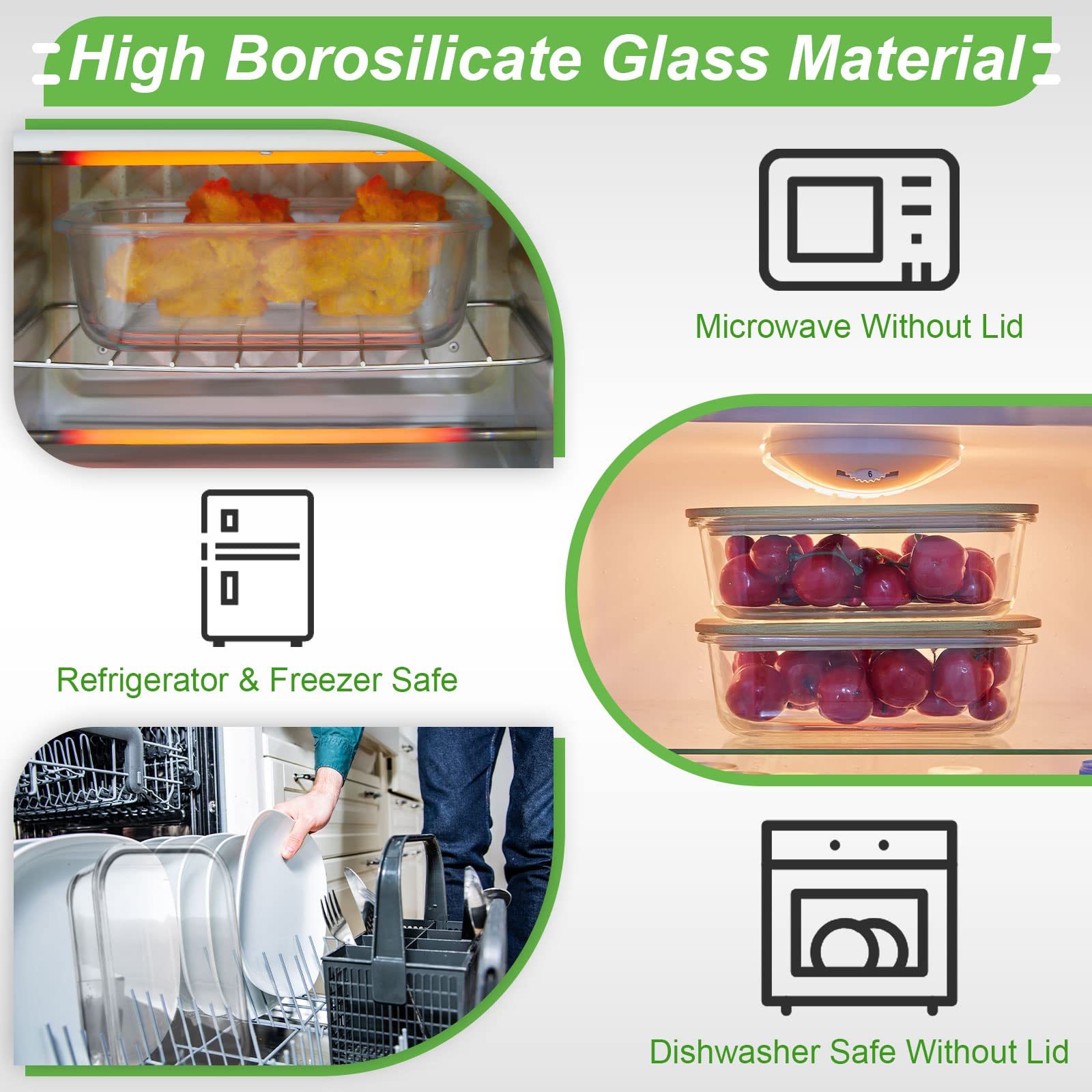 5 Stück Glasbehälter mit Bambusdeckel, 1040 ml, luftdichte Glas-Lebensmittelaufbewahrungsbehälter, Mikrowelle, Gefrierschrank, Glasschalen mit Deckel für Mittagessen, Schrank, Organisation