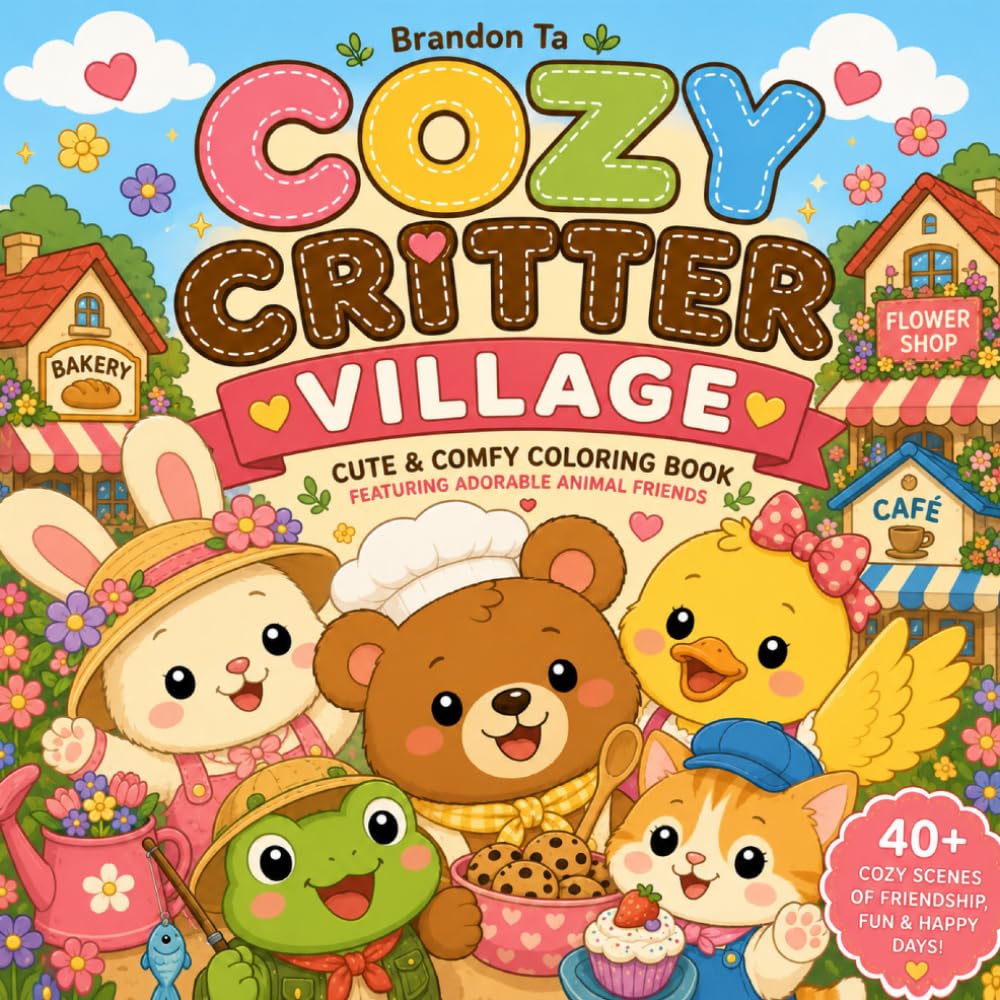 Cozy Critter Village: Cute & Comfy Coloring Book Featuring Adorable Animal Friends