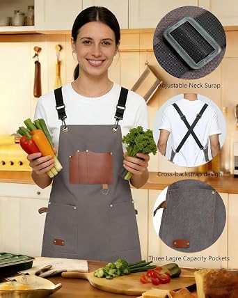 Canvas Cross Back Cooking Apron with Adjustable Shoulder Straps