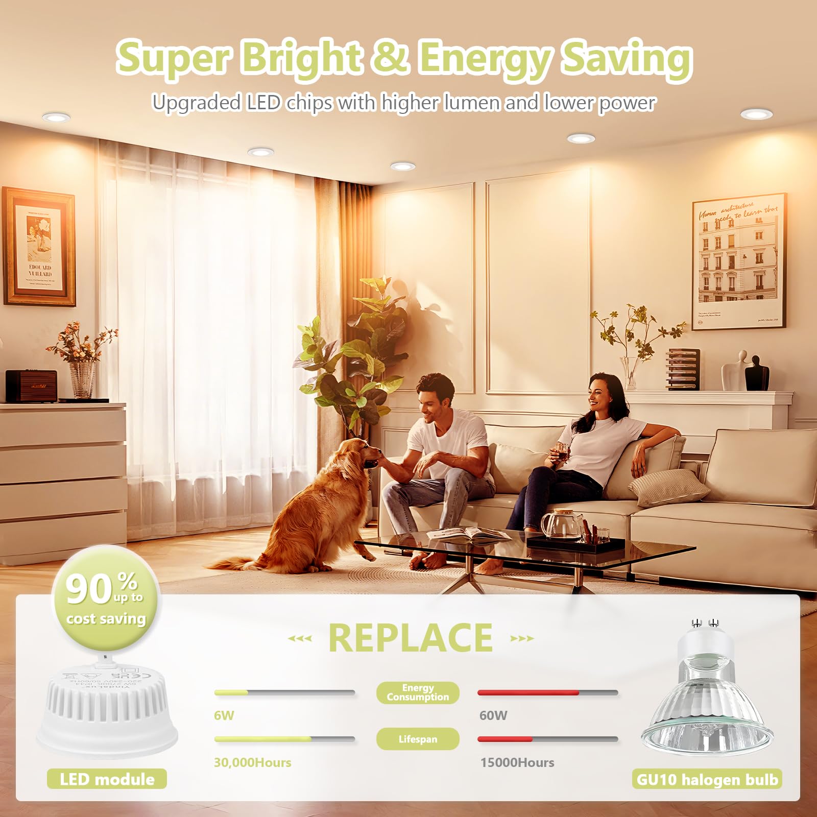 YindaLux 10x Moduli LED 230V, Ultra Sottili Ø50x23mm, 6W 600LM IP44, Angolo 120°, Ricambio GU10/MR16, 2700K/Dimmerabili, per Faretti Incasso Plafoniera Spot