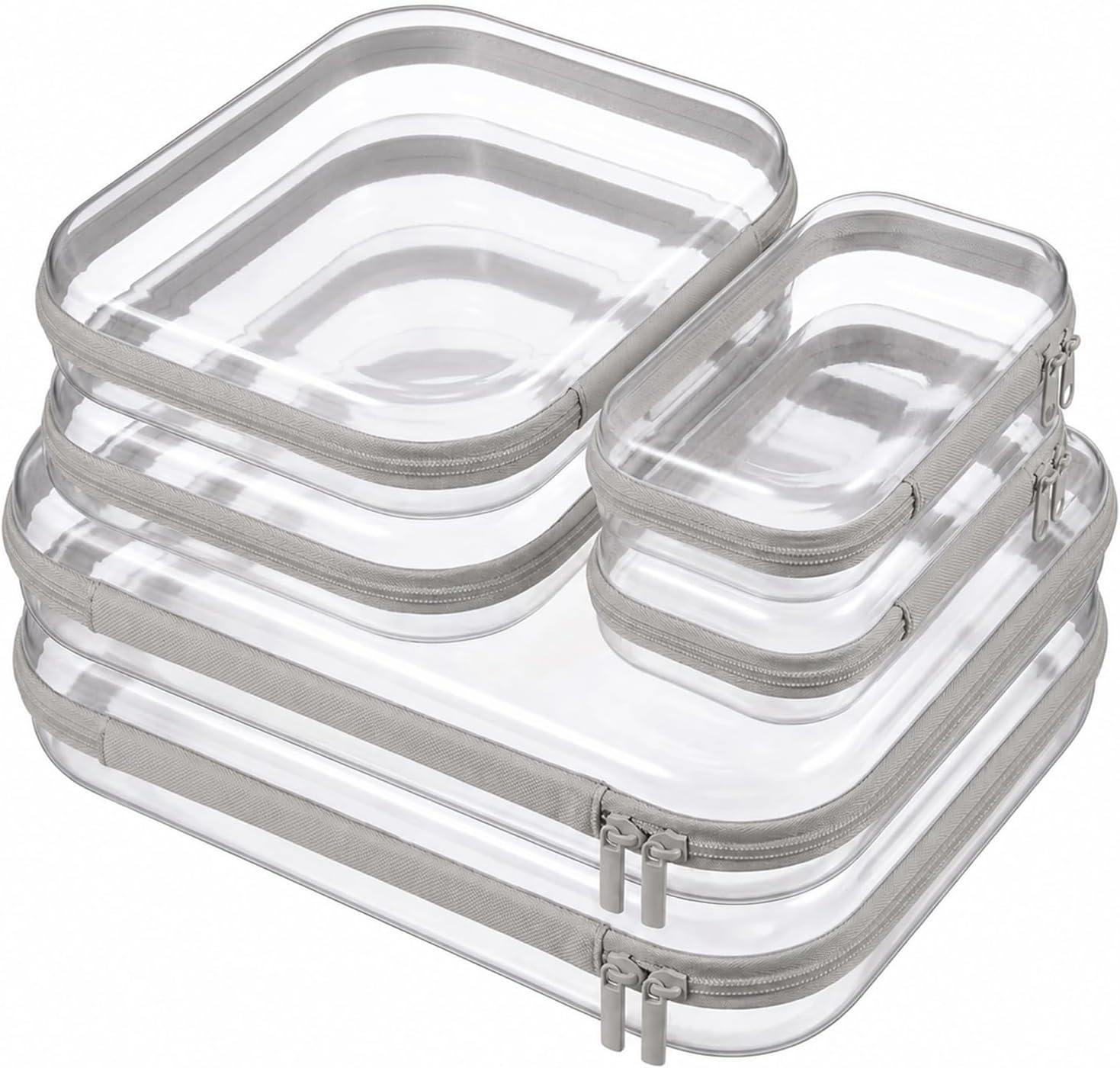 6 Pack Clear Hard Shell Zipper Cases,Zipper Pouches, 2L+2M+2S Gray