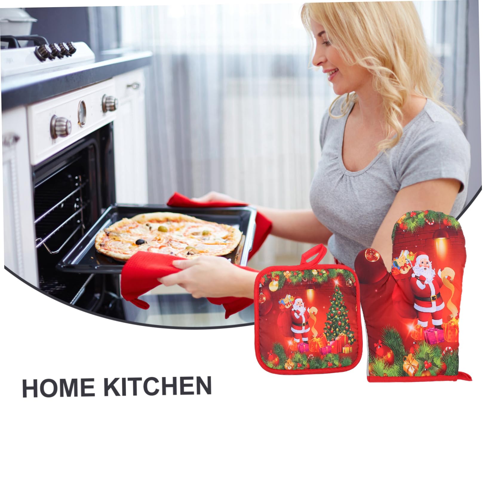COLLBATH Guantes De Horno Resistentes Al Calor Navideños Rojos 4 Piezas De Algodón Aislamiento Térmico para Cocina y Horno, Set para Protección De Manos Hornear y Uso Microondas