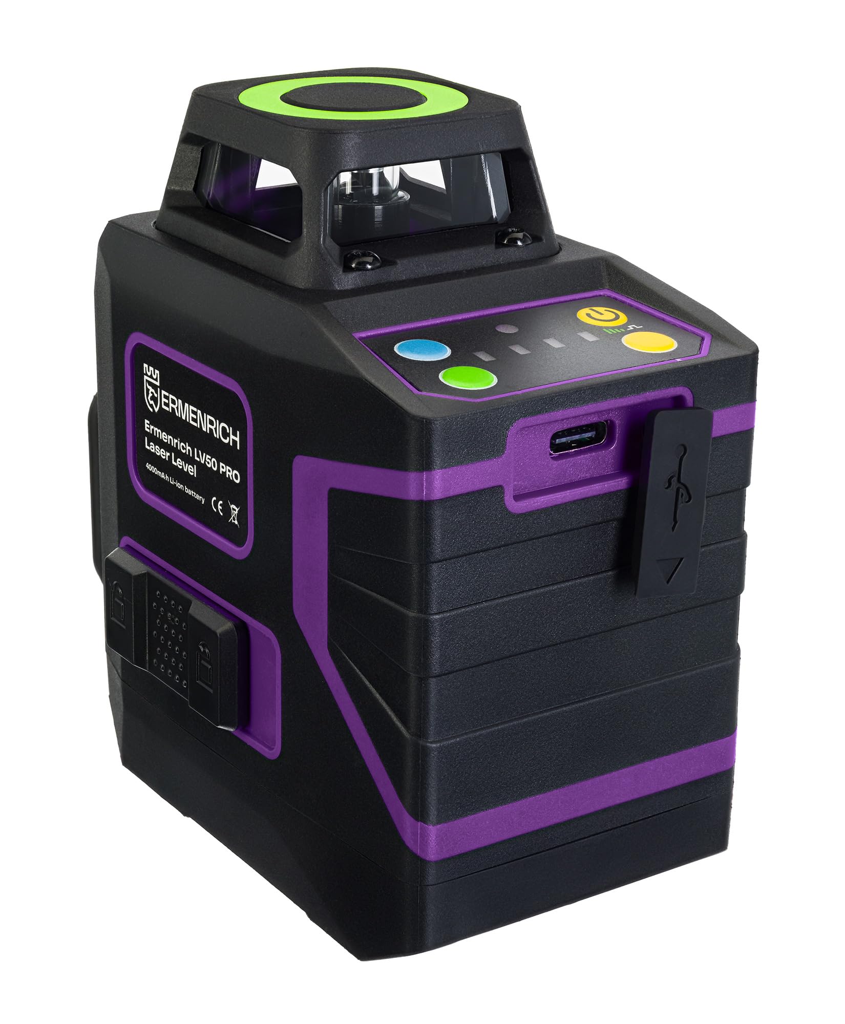 PRO LV50 Livella Laser Verde Autolivellante Modalità Impulsi 30 m 3D 12 Linee — 360° — IP54 Telecomando Ricaricabile Base Treppiede Piastra Bersaglio Staffa Tipo C Inclusa