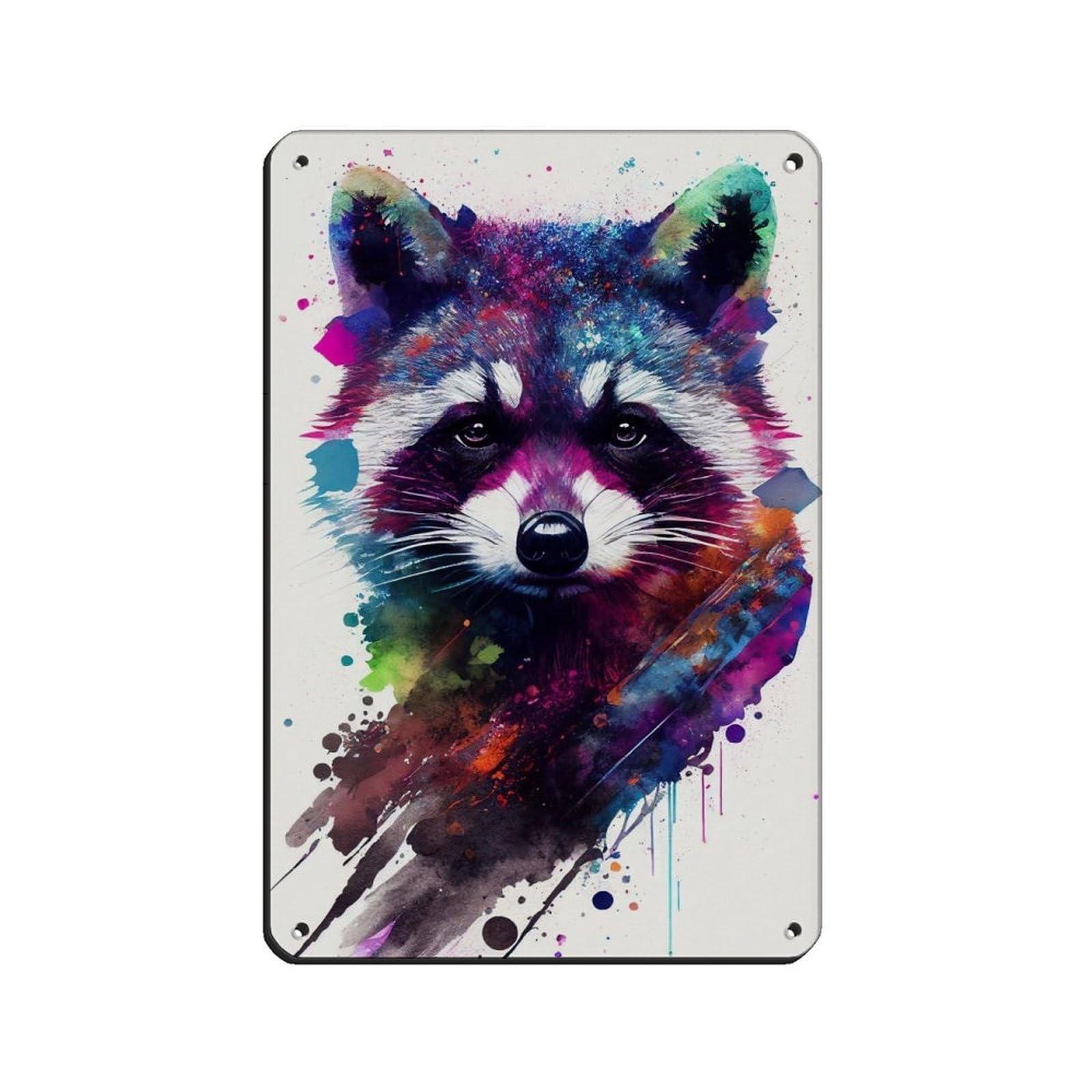 Watercolour Raccoon Portrait Poster（3） Retro Poster Metal Tin Sign Chic Art Retro Iron Painting Bar People Cave Cafe Family Garage Poster Wall Decoration 8x12inch(20x30cm)