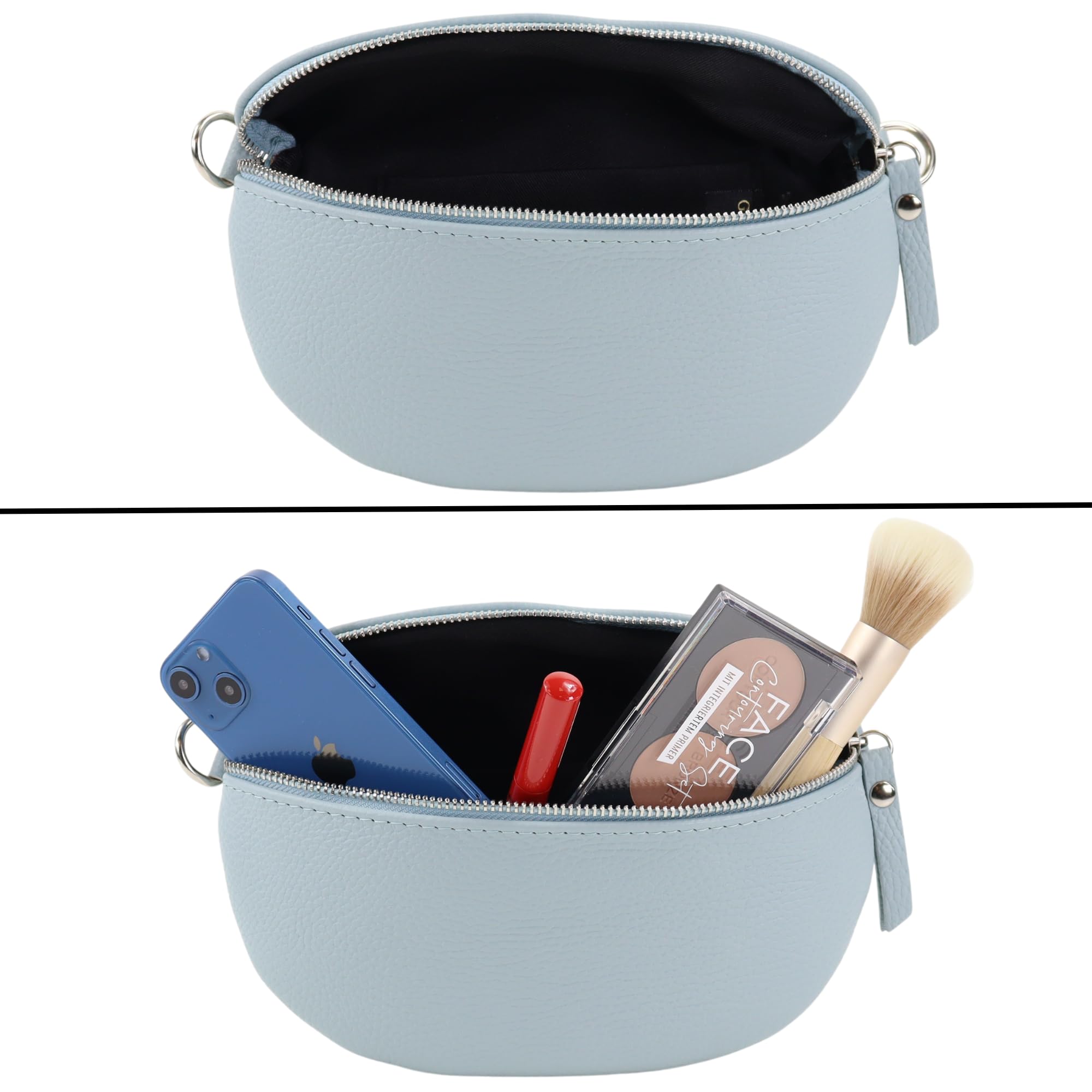 Blade Marsupio da donna in vera pelle, elegante marsupio, da donna, con 2 motivi e pelle staccabili e regolabili, tracolla da donna, tasca sul petto di alta qualità per donne, Blu chiaro-2, m,