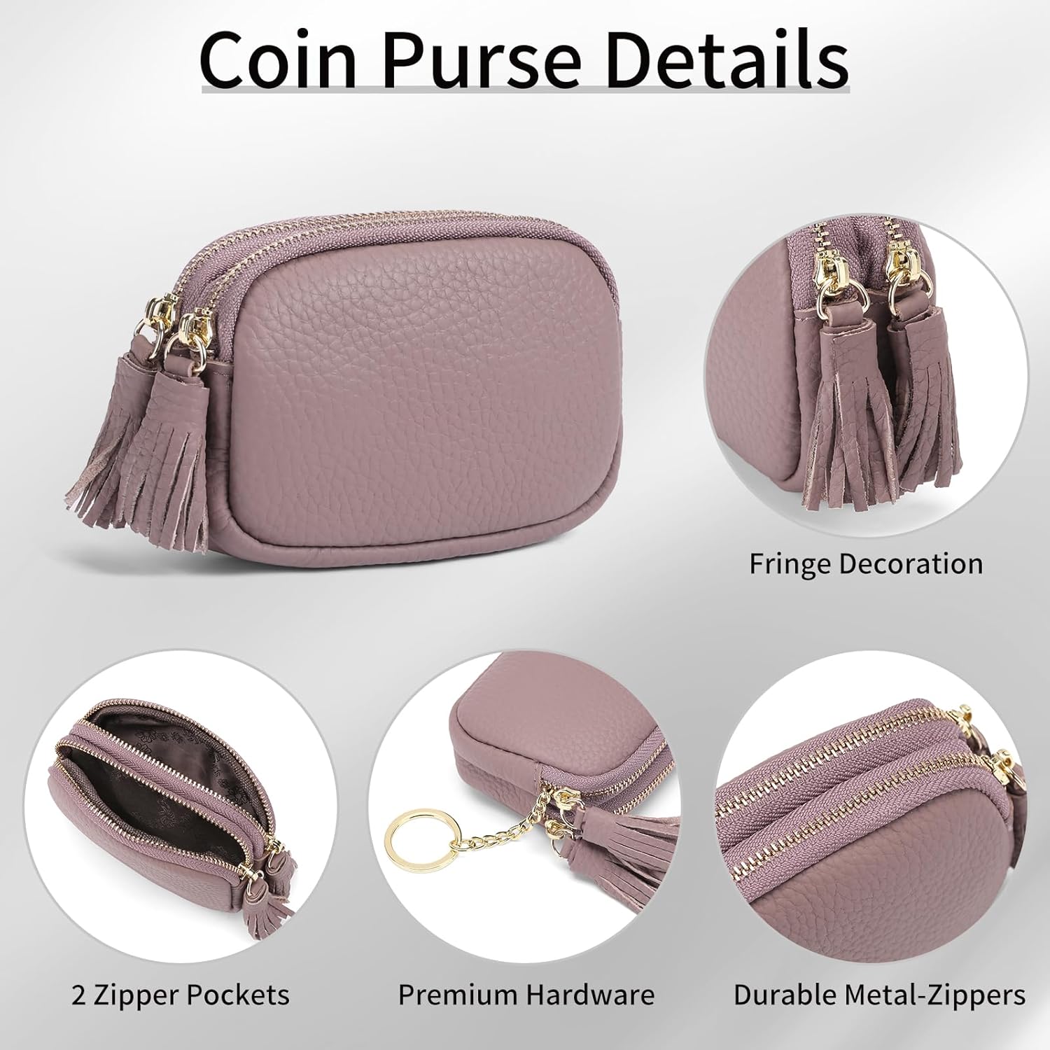SENDEFN Coin Purse Keychain Small Genuine Leather Women Wallet 2 Zippers Around Key Ring Change Pouch Cash Holder - Image 3
