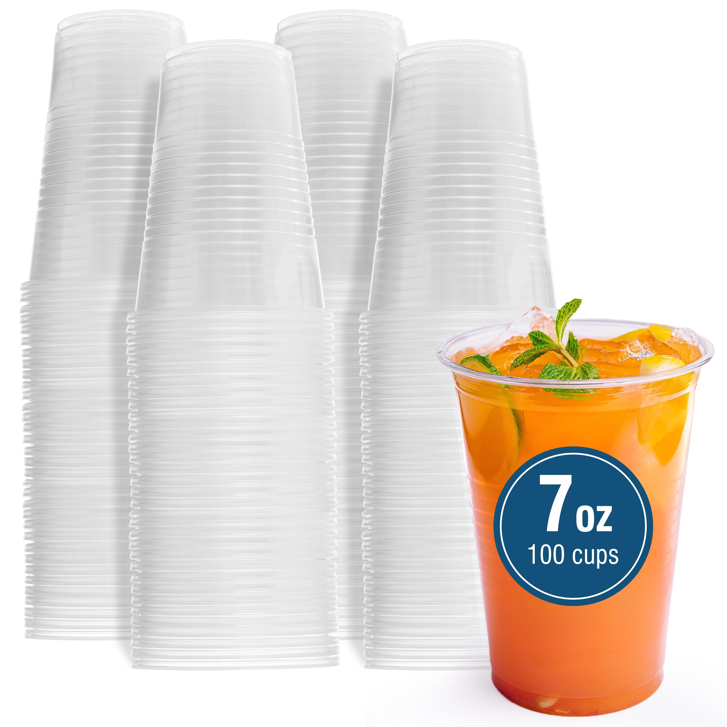 TenderGentle Small, Clear Plastic Cups 7 oz - 100 Disposable Drinking Cups for Home Use, Traveling, Parties, Offices, Facilities