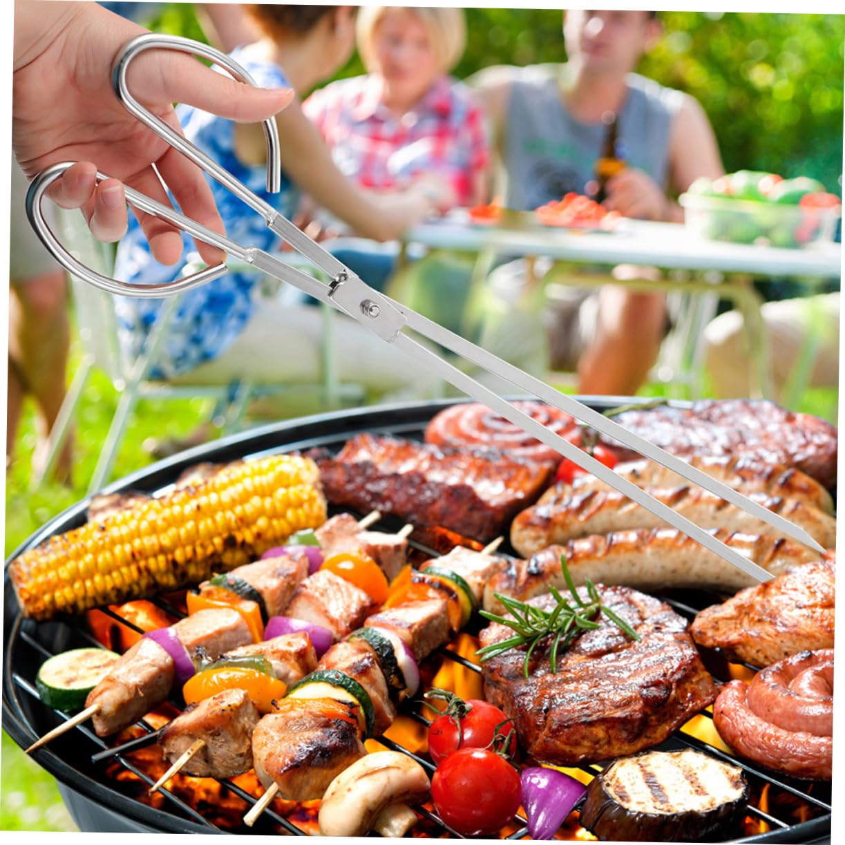 Pinza per Barbecue in Acciaio Inox, Lunga, per Carbone e Stufa | Argento, Uso Domestico e Campeggio, Resistente All'usura, Manico Allungato
