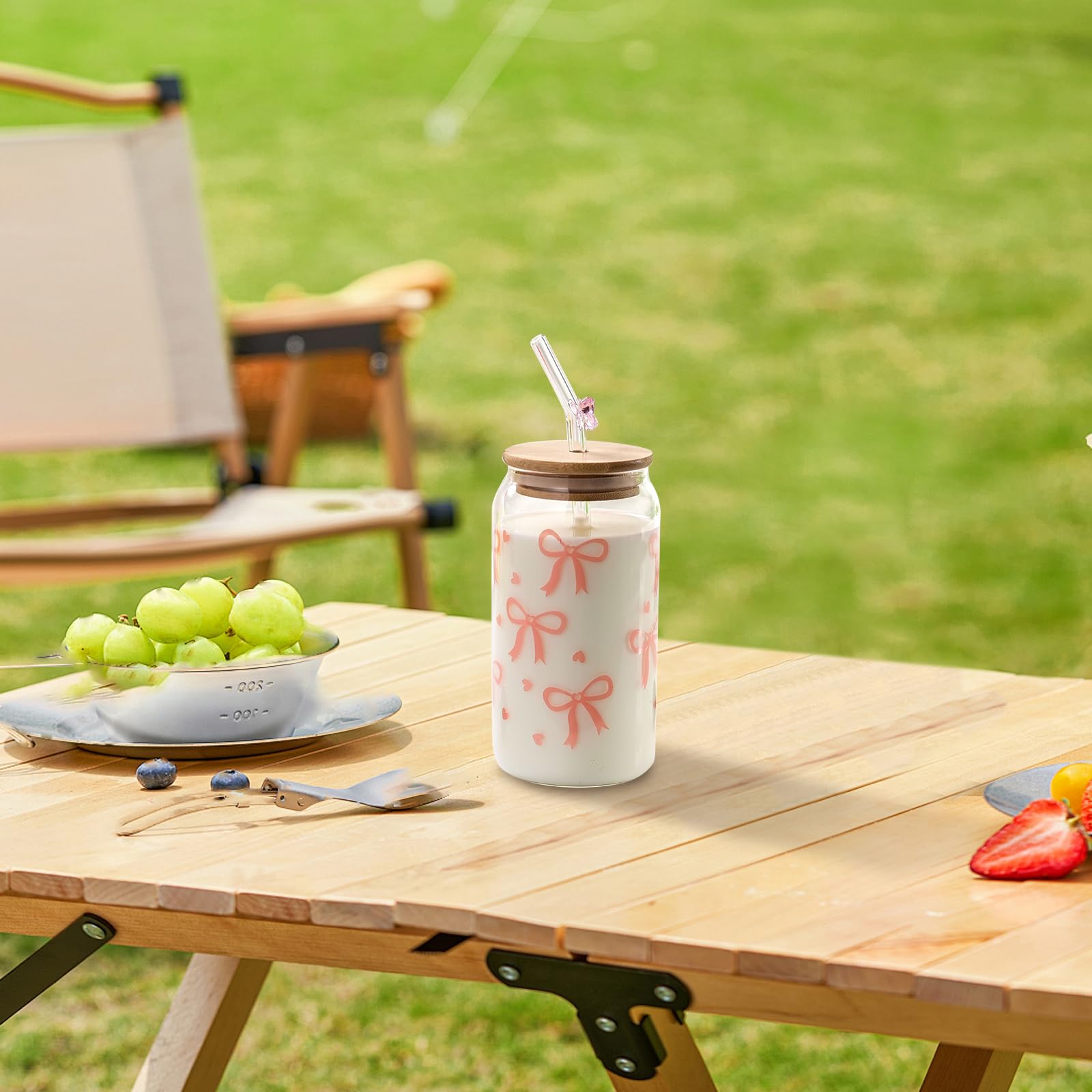 Glas met Deksel en Rietje, ESYFOR 16 oz Drinkbeker Esthetisch
