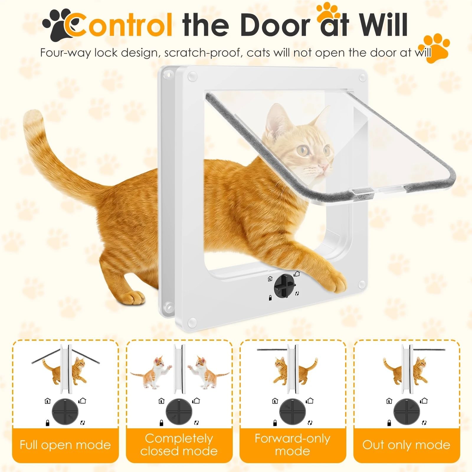Katzenklappe Innentür for Katzen, ABS, Sicherheit for Welpen und Kätzchen, mit 4-Wege-Sicherheitsschloss, transparentes Hundetor, Zubehör