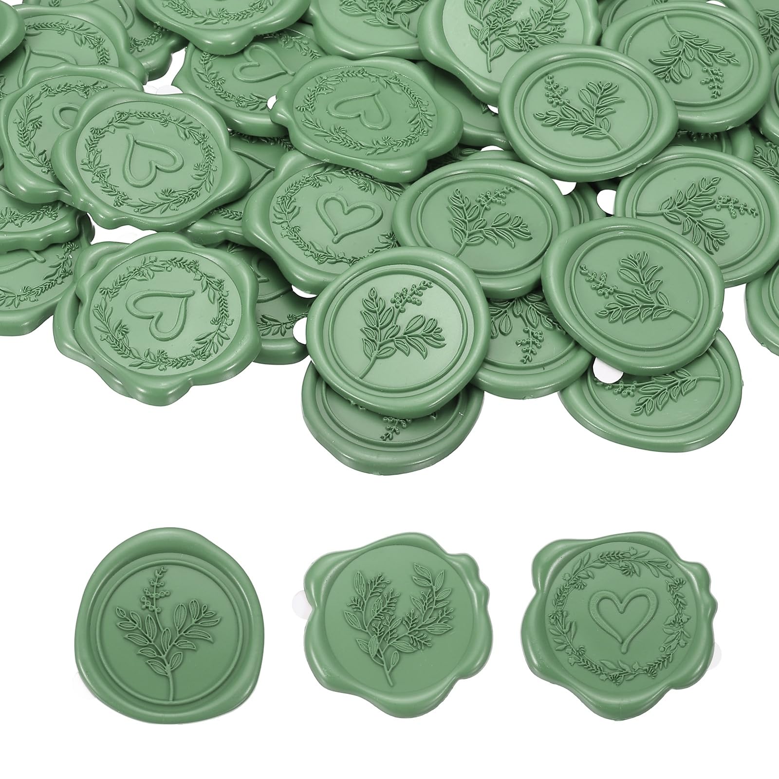 PATIKIL 60Pcs 3 Styles Wax Seal Stickers, Garland Embossed Self Adhesive Backed Envelopes Seal Sticker Accessories for Wedding Invitation Letter Birthday Party Gift, Olive Green