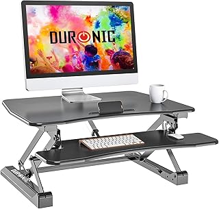 Duronic Sit-Stand Desk DM05D8 | Electric Height Adjustable Office Workstation | 90x59cm Platform | Raises from 16-49cm | Riser for PC Computer Screen, Keyboard, Laptop | Ergonomic Desktop Converter