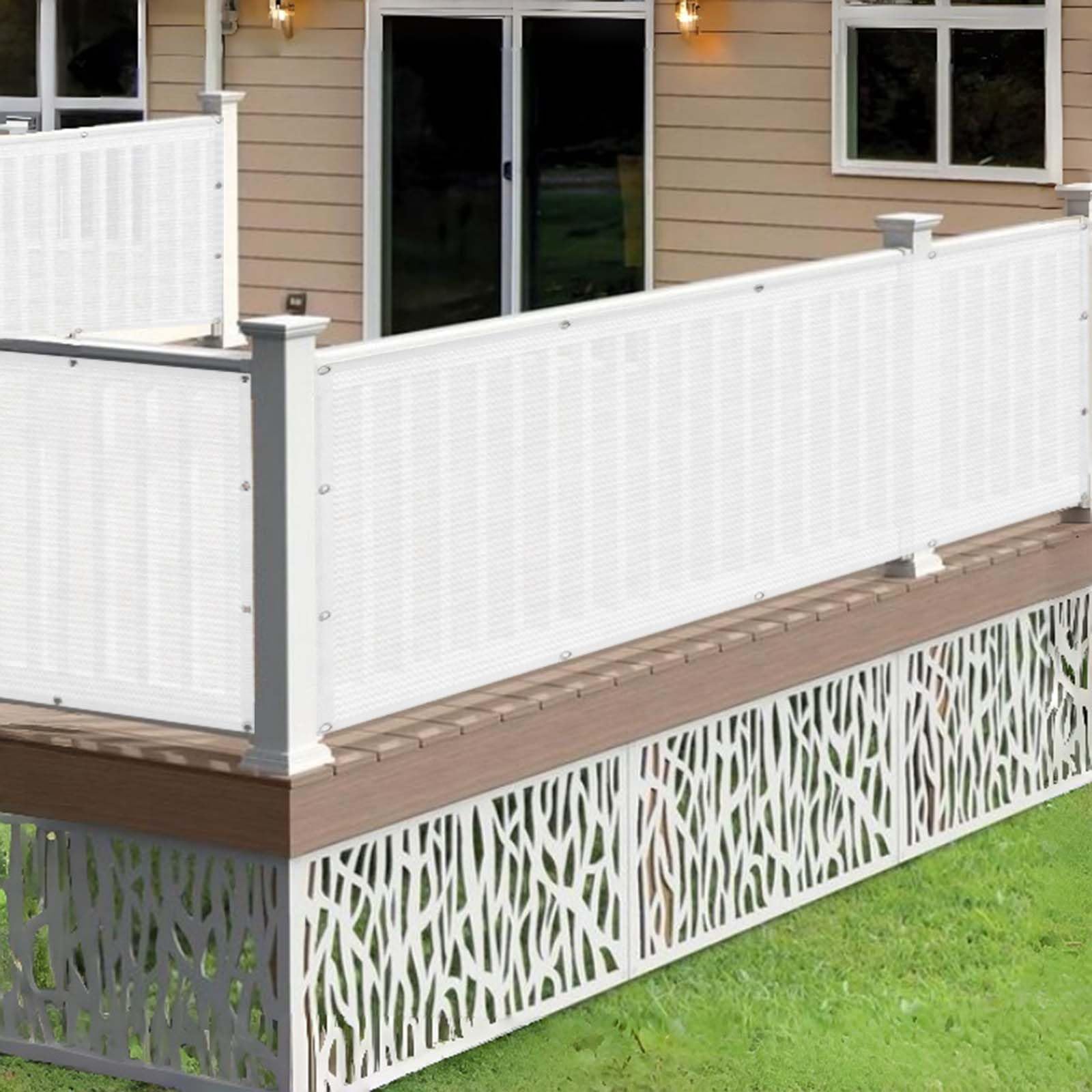 Brise vue balcon exterieur toile d'ombre blanche avec oeillets pour clôtures de jardin