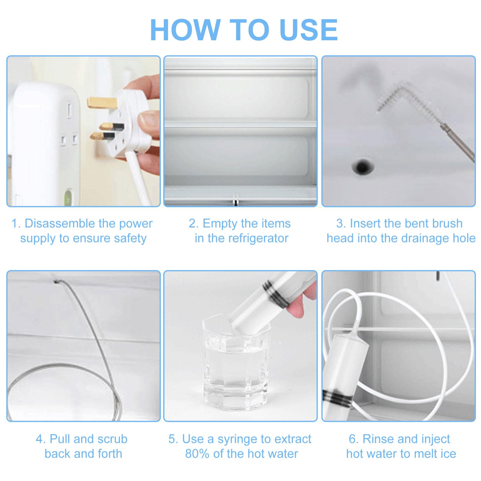 Kit Pulizia Frigorifero 10 Pezzi - Con Siringa, Tubi, Raschietto E Spazzole Per Sbloccare Fori Di Scarico - Foto 10