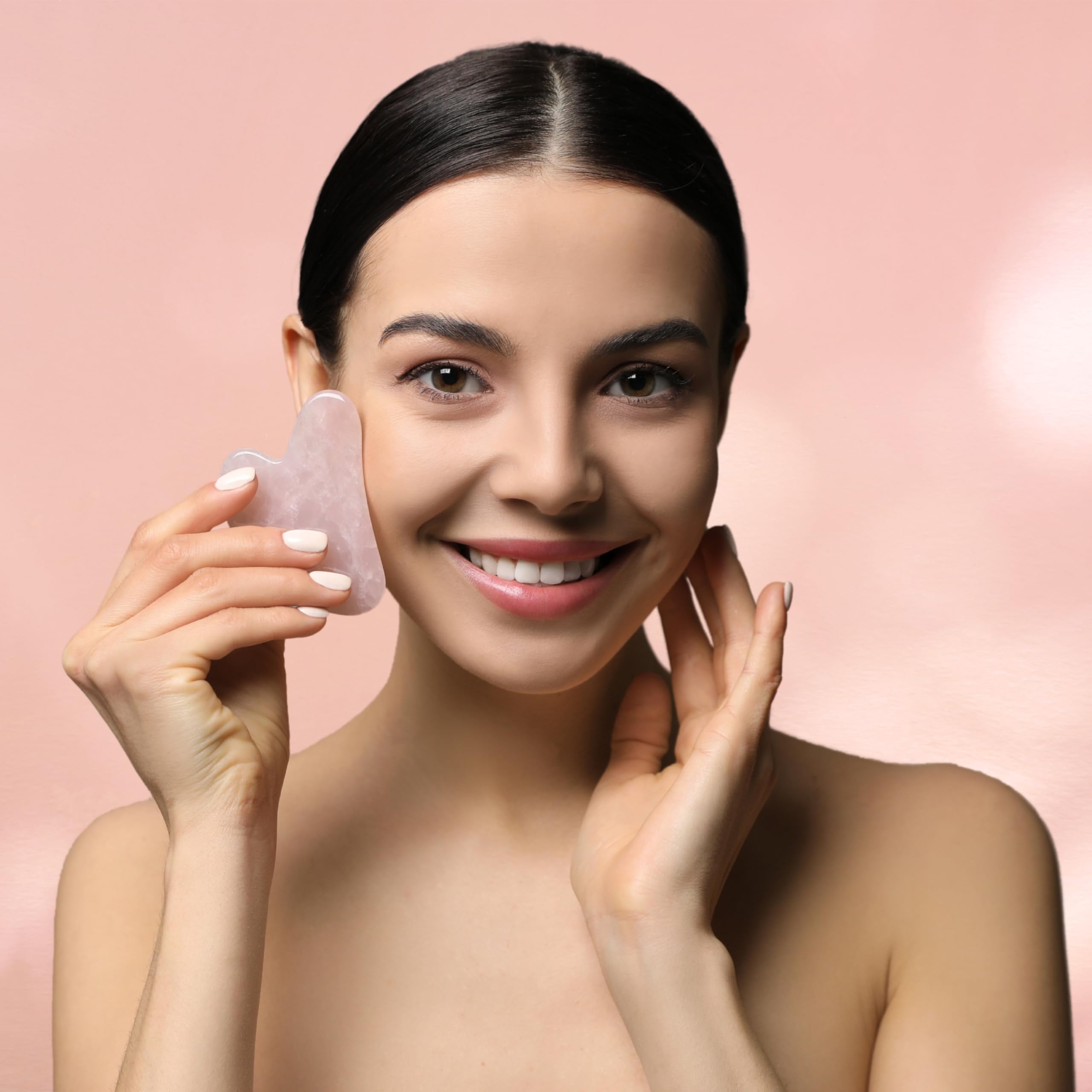Pack Gua Sha Cuarzo Rosa + Aceite Camelia Bio 100% Natural 10ml - Hidratante y Nutritivo - Propiedades Antioxidantes y Rejuvenecedoras - Aceite seco Absorción inmediata - Extraído en frío en Galicia