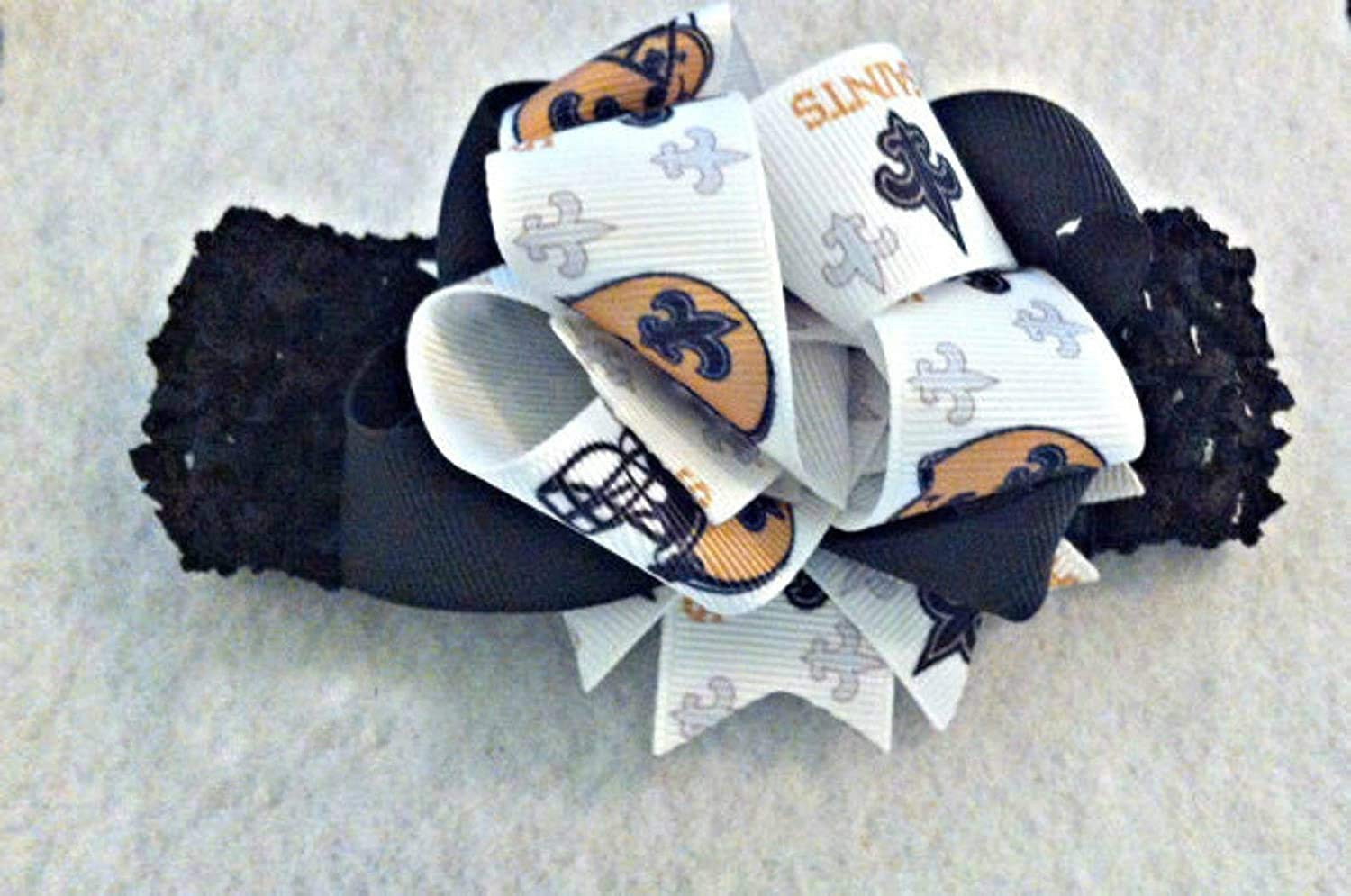 Saints Baby Girl Boutique Bow Crocheted Headband- Fits newborn- adult