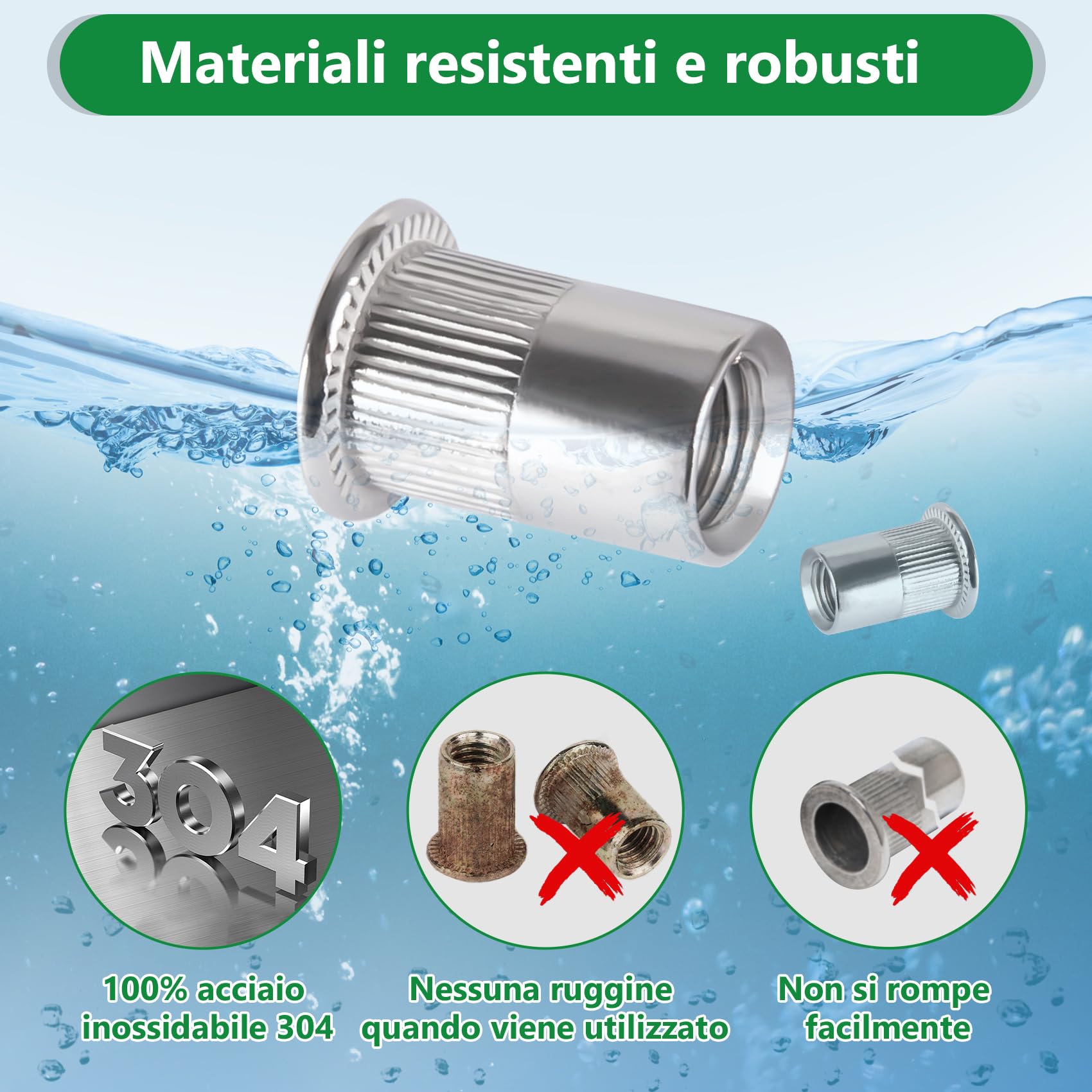 Dado per rivetto, 110 pezzi, filettato a testa 5 misure, M3 M4 M5 M6 M8 dado rivetto filettato, 304 in acciaio inox dado strumento piatto testa filettata rivetto Nutsert Cap per mobili auto