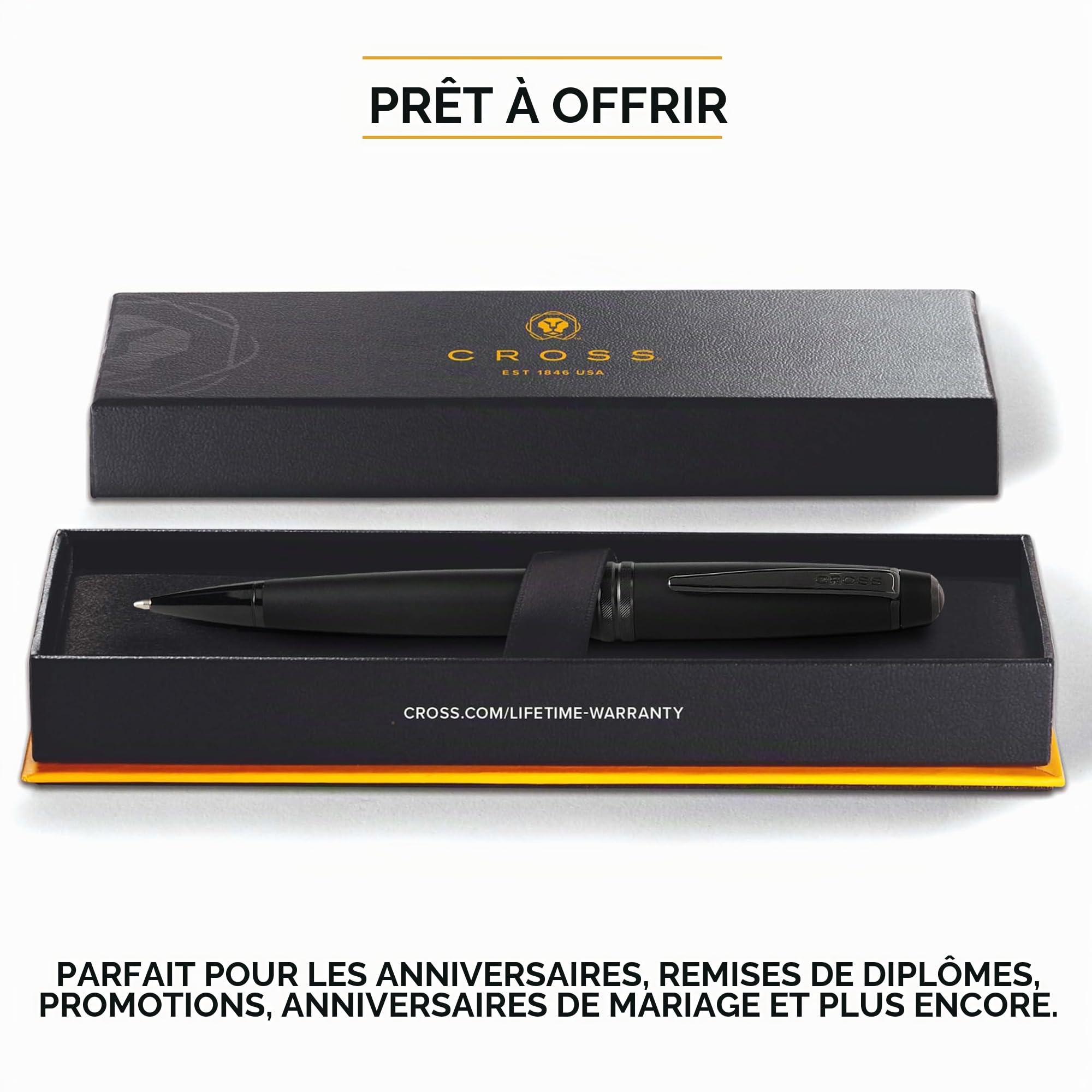 CROSS Bailey Stylo à bille noir mat avec rendez-vous PVD noir poli