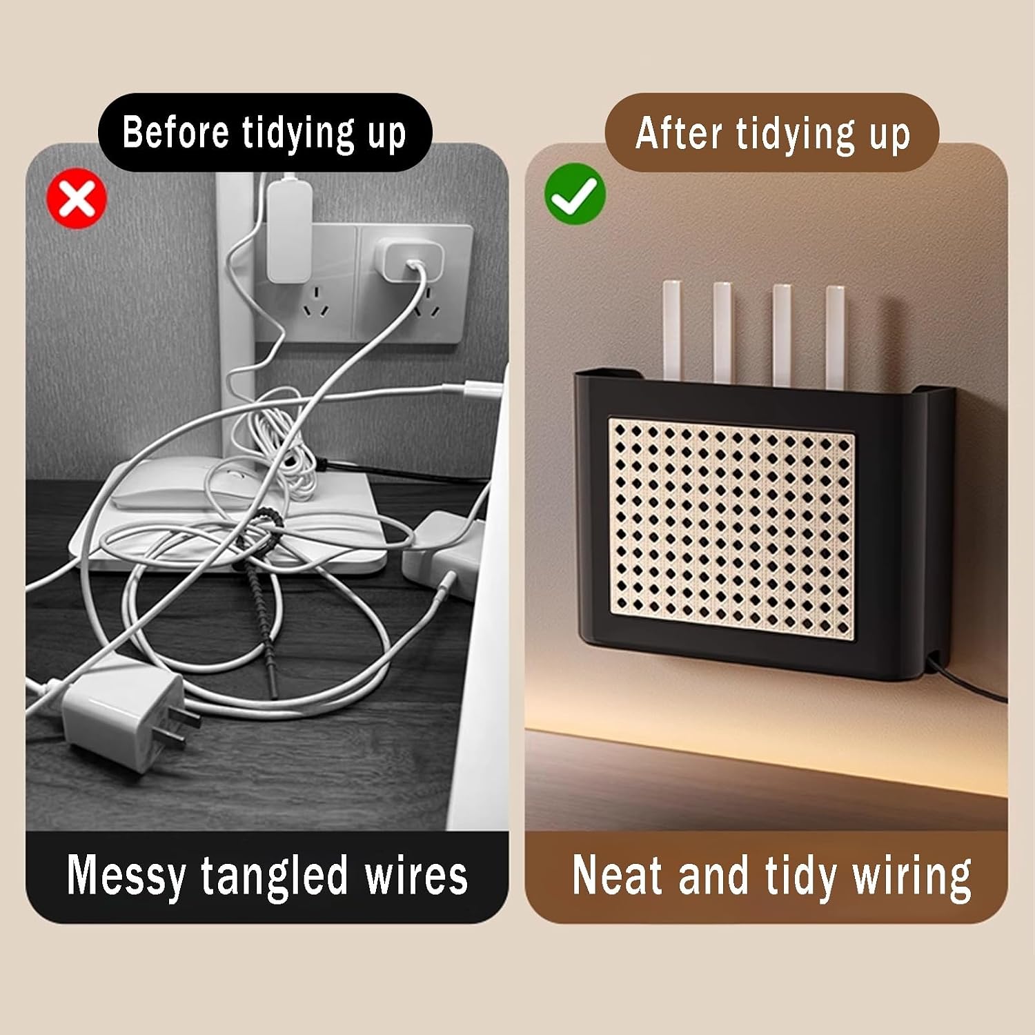 Router Shelf Plastic Wall Mount Routers Storage Box, Floating Router Bracket WiFi Storages Boxs Cable Organizer Wall Shelf Power Strip Protector Hider Desktop Storage(25.5cm/10in)