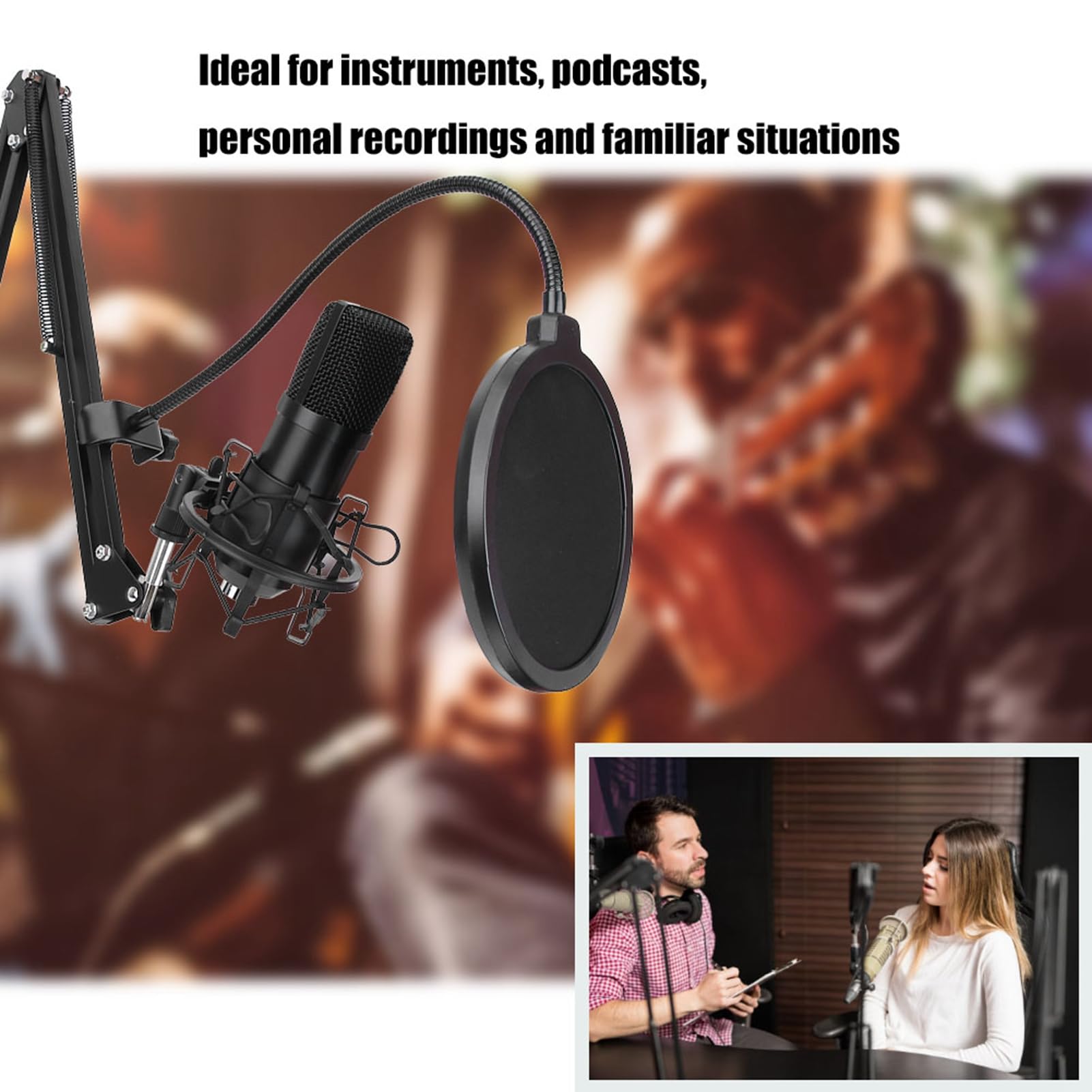Zestaw Mikrofonu USB z Kardioidalnym Przetwornikiem, Regulowany Wysięgnik do Przesyłania Strumieniowego i Podcastów