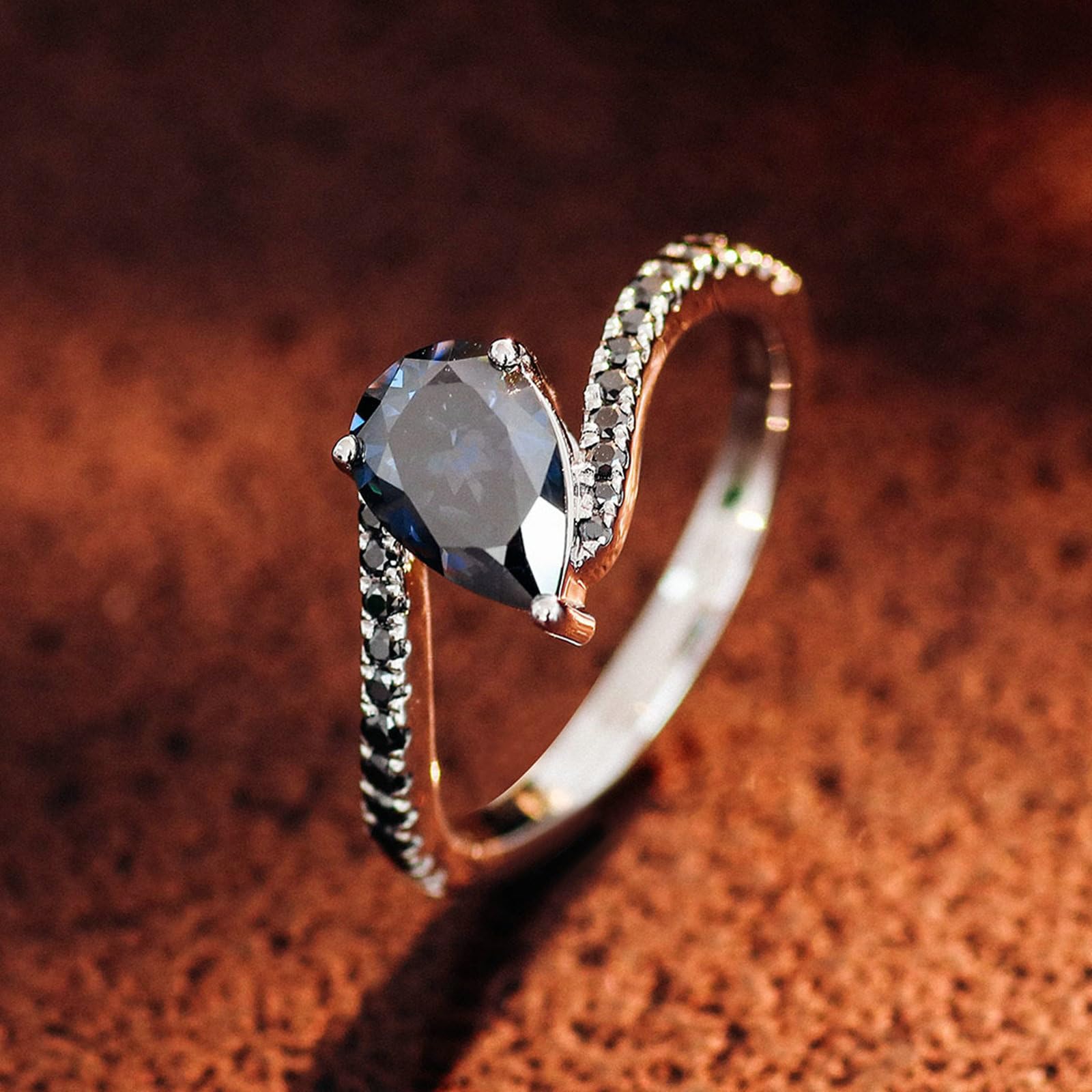 Beydodo Anello da donna in oro bianco 750 585 375, anello di fidanzamento a goccia con zaffiro creato da 1 carati, fedi nuziali, senza nichel, misura 50 (15,9)-62 (19,7), 62 (19.7), metallo prezioso