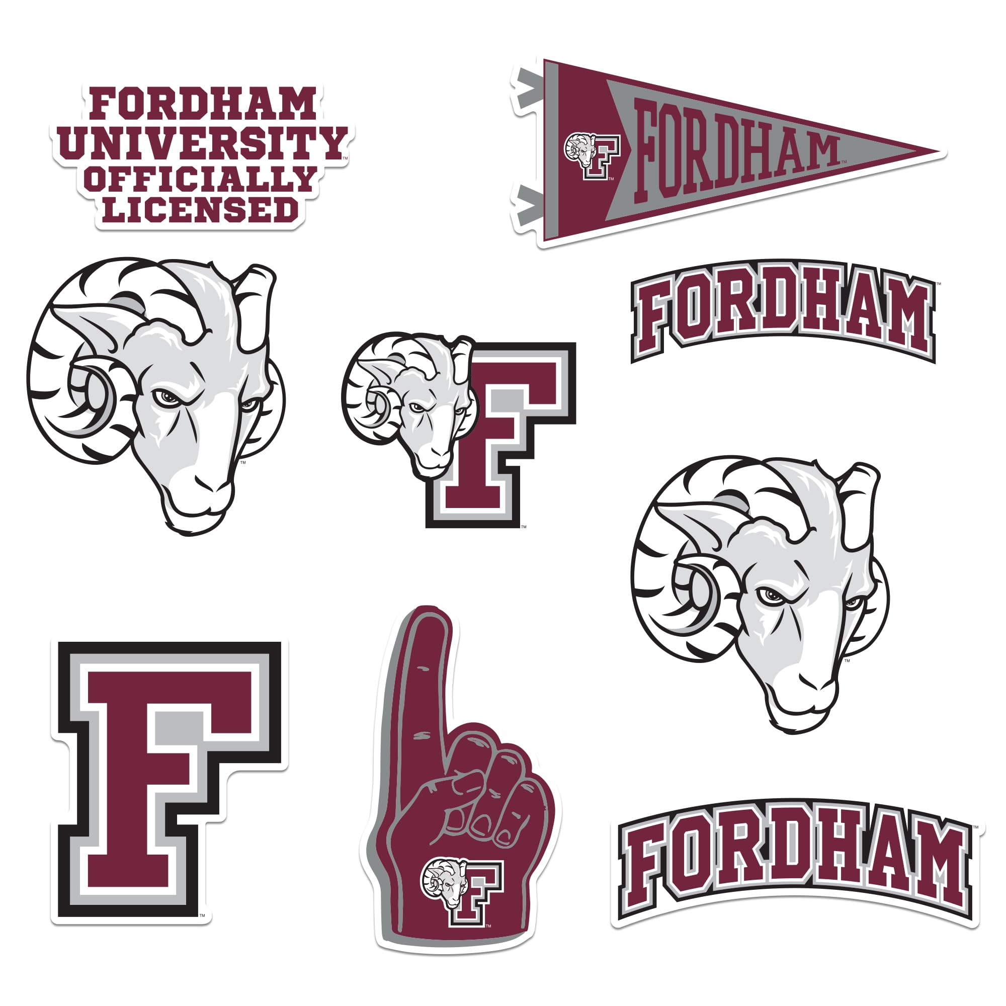 Fordham University 8ct Vinyl Large Deluxe Stickers Variety Pack - Laptop, Water Bottle, Scrapbooking, Tablet, Skateboard, Indoor/Outdoor - Set of 8