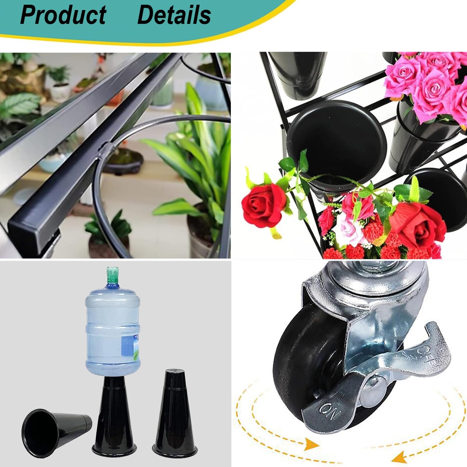 Présentoir de Fleurs avec roulettes, étagère à Bouquets Portable for Jardin, Balcon et événements en Plein air(2 Tier 4 White Bucket)