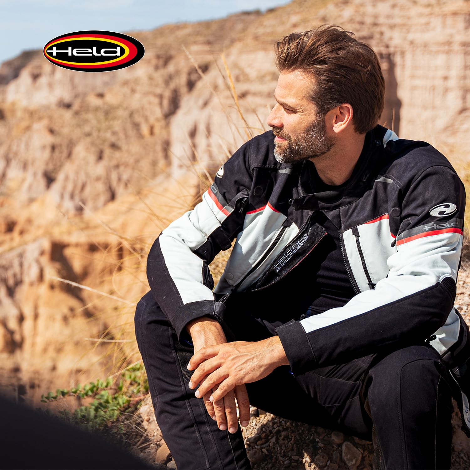 Held Tridale Top – Chaqueta de moto para hombre – Chaqueta de moto para hombre con protectores de D3O – 100% impermeable, cortavientos, transpirable – Certificado CE, EN 17092, Tactel 750D, negro/gris