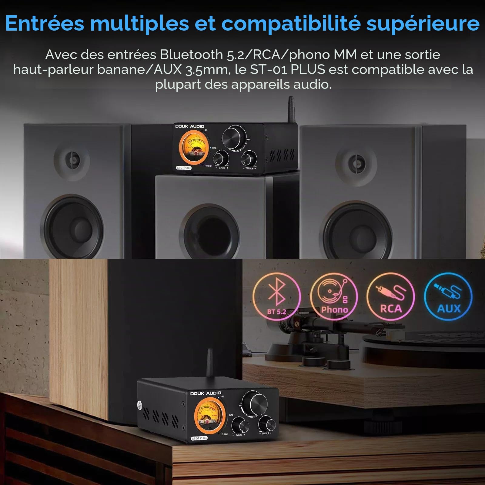 Hi-FI Bluetooth TPA3255 Amplificateur numérique VU Meter Tourne-Disque Amplificateur stéréo (ST-01 Plus)