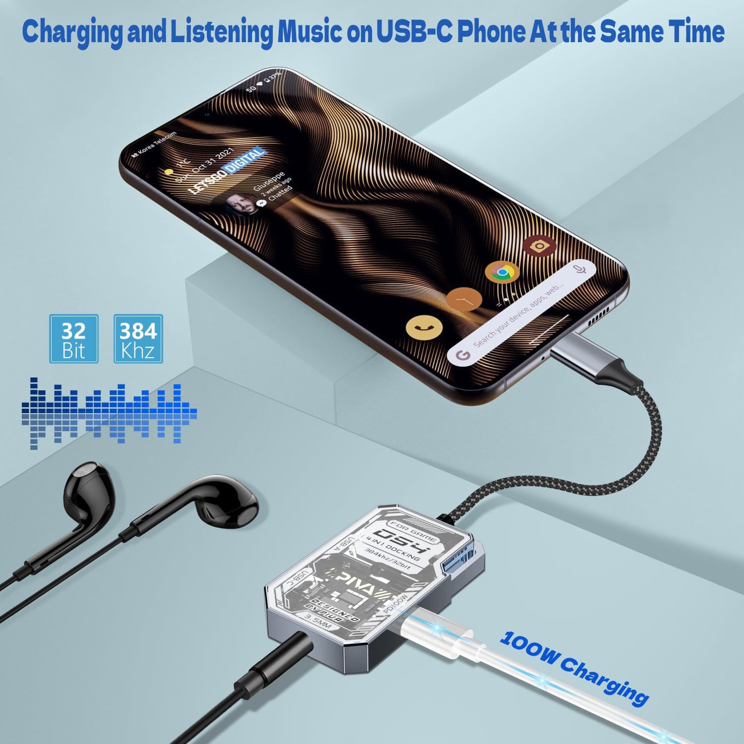 4 in 1 USB C to 3.5mm Headphone Adapter & Charger Adapter, USB C to 3.5mm Audio & PD 100W Fast Charging OTG Dongle, Compatible with iPad Pro/Air 5, MacBook, Galaxy S23, Pixel 7