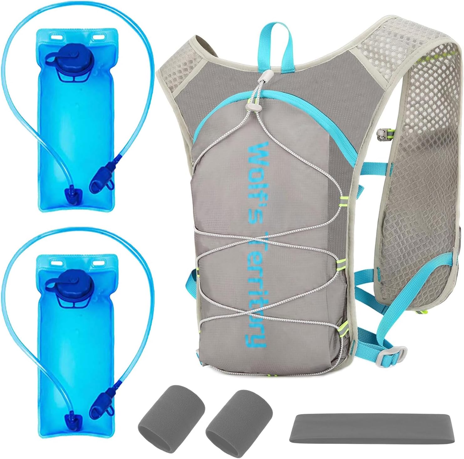 Hydration Backpack with 2pcs 2L Water Bladder, Lightweight Water Backpack for Hiking, Hydration Vest with 2pc Wrist Braces and 1pc Head Band for Running Biking Cycling for Women and Men