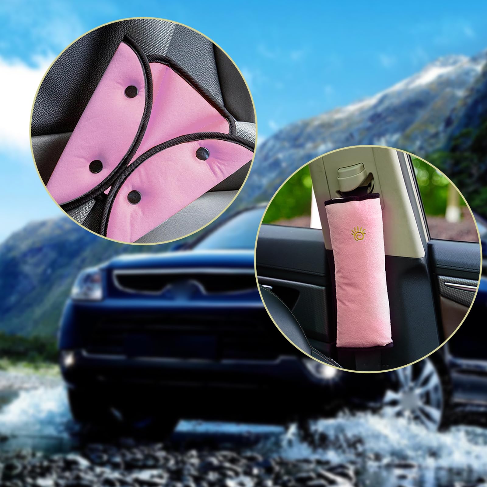 4 almohadillas para el cinturón de seguridad, 2 almohadillas extraíbles para el cinturón de seguridad del coche 2 almohadillas protectoras(rosa)