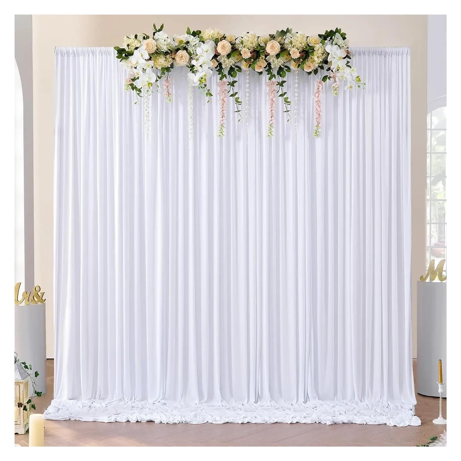 Zasłony ślubne z esterem | Wielokolorowy 150x214-300cm do dekoracji ślubnych i przyjęć(1 panels-White,150x300cm)