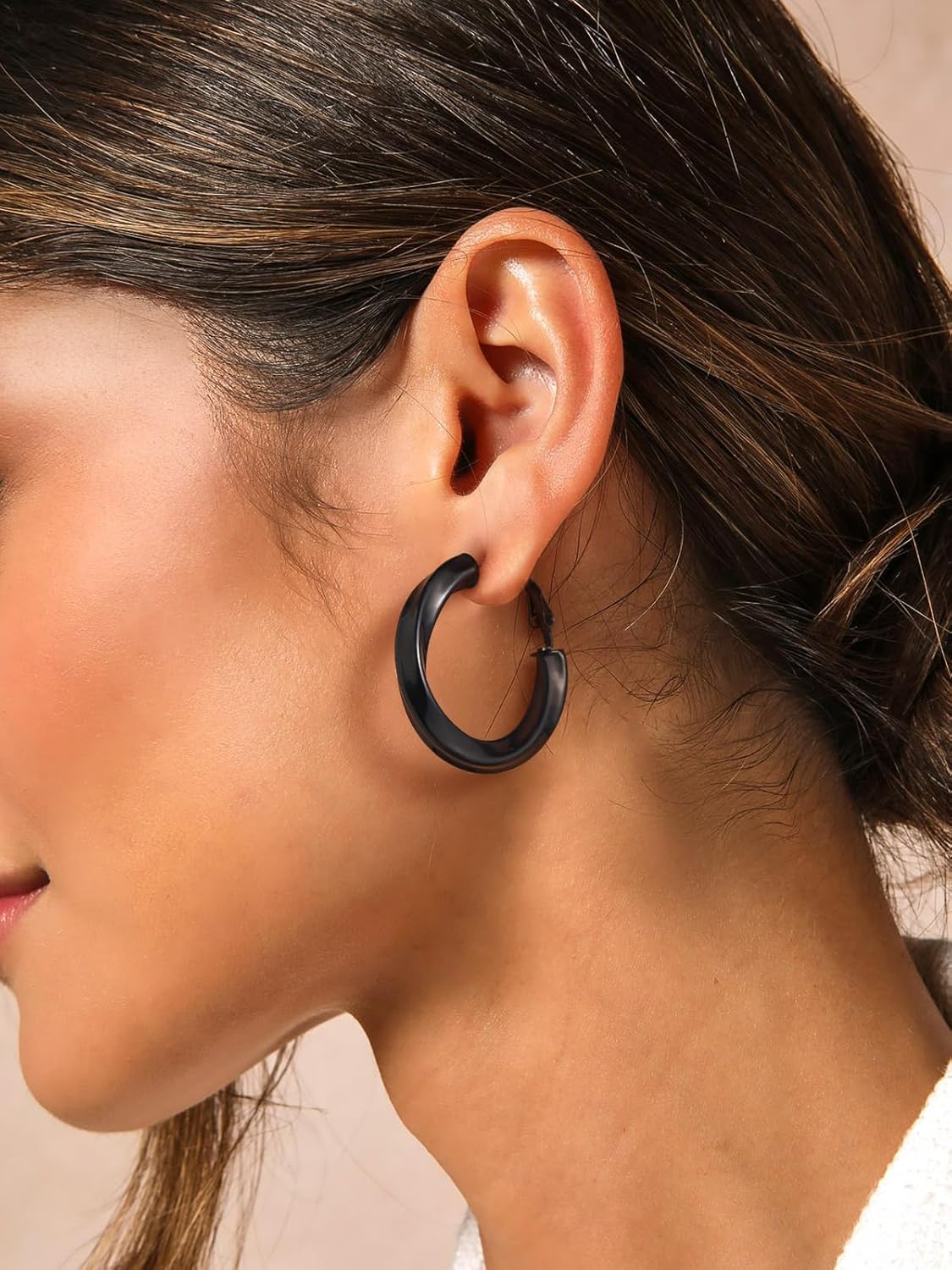 Classic Black/18K Gold Plated/Stainless Steel Hoop Earrings for Women, Size 20mm/30mm/40mm/60mm/80mm Hypoallergenic Chunky Hoops Round Loop Earrings Jewelry, with Gift Box - Image 6