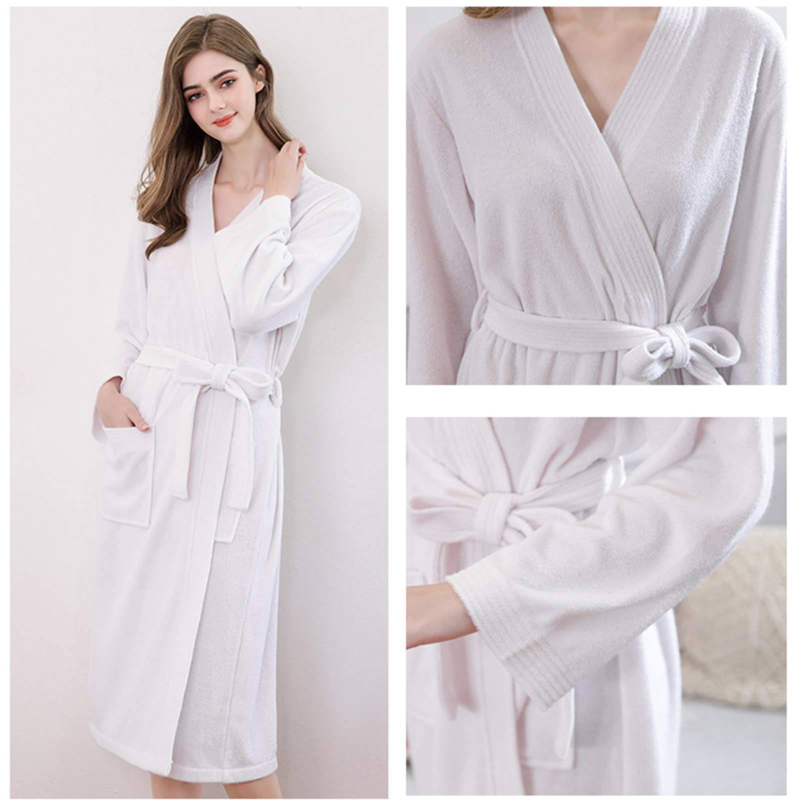 Damski szlafrok frotte, bawełniany szlafrok + opaski do włosów, szal kołnierz szlafrok kąpielowy szlafrok kimono na wszystkie pory roku