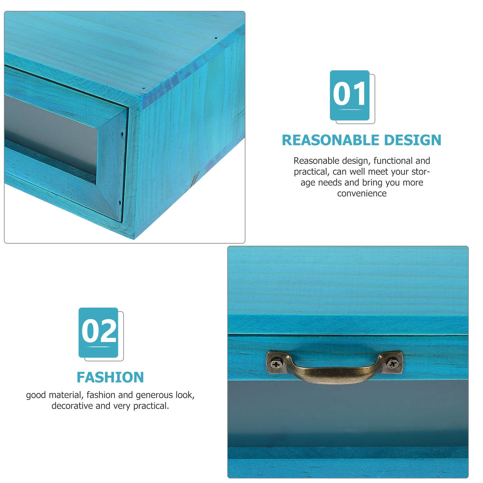Organizador de Madera para Escritorio 2 Cajones Gabinete Pequeño Azul Mediterráneo Estante de Almacenamiento Multifuncional para Maquillaje y Artículos Diversos Soporte Estable