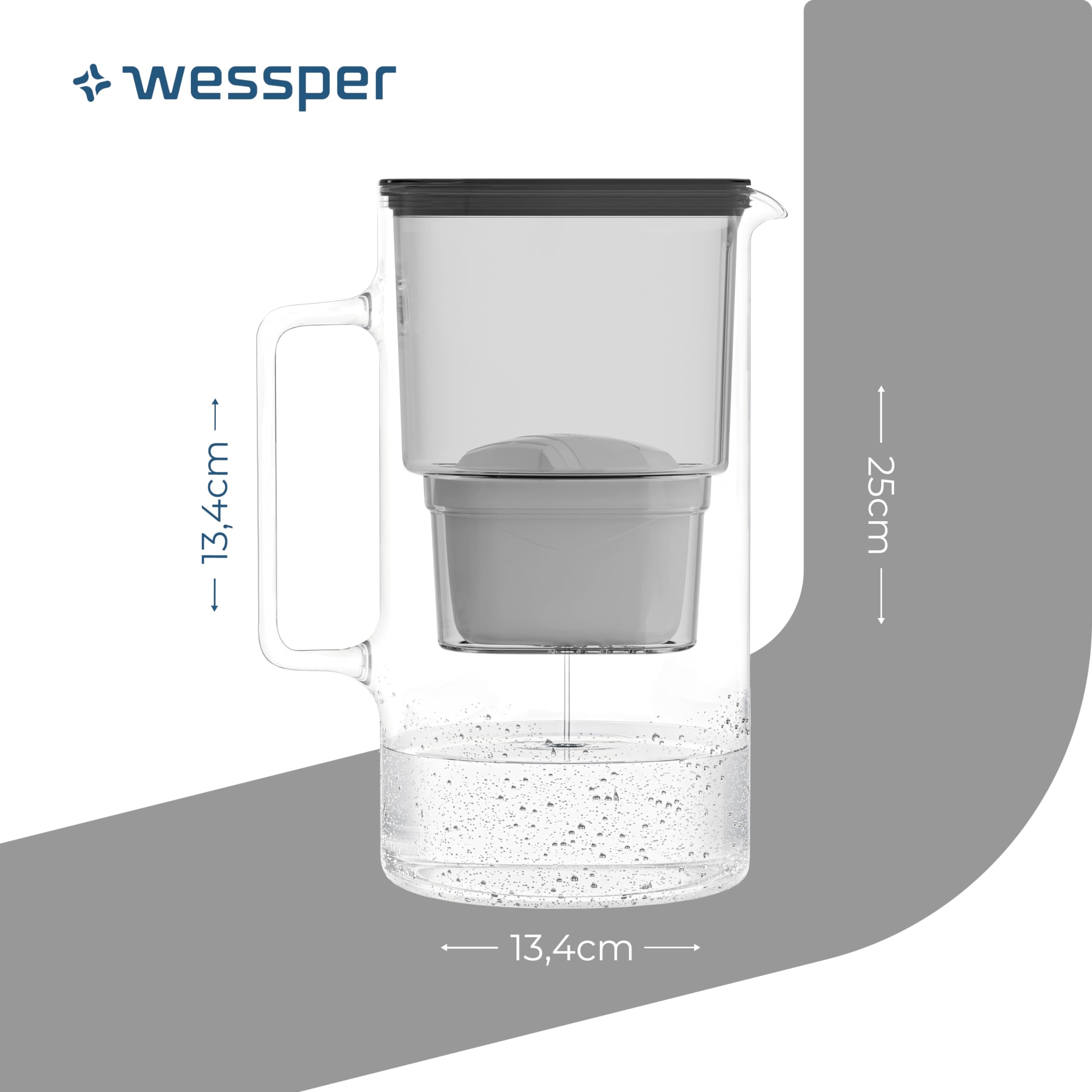 Wessper Carafe Filtrante en Verre 3L avec deux Filtres Eau, Compatibles avec Brita Maxtra, Brita Maxtra Plus, Kit Carafe avec 2 Cartouche Filtrante - Noir
