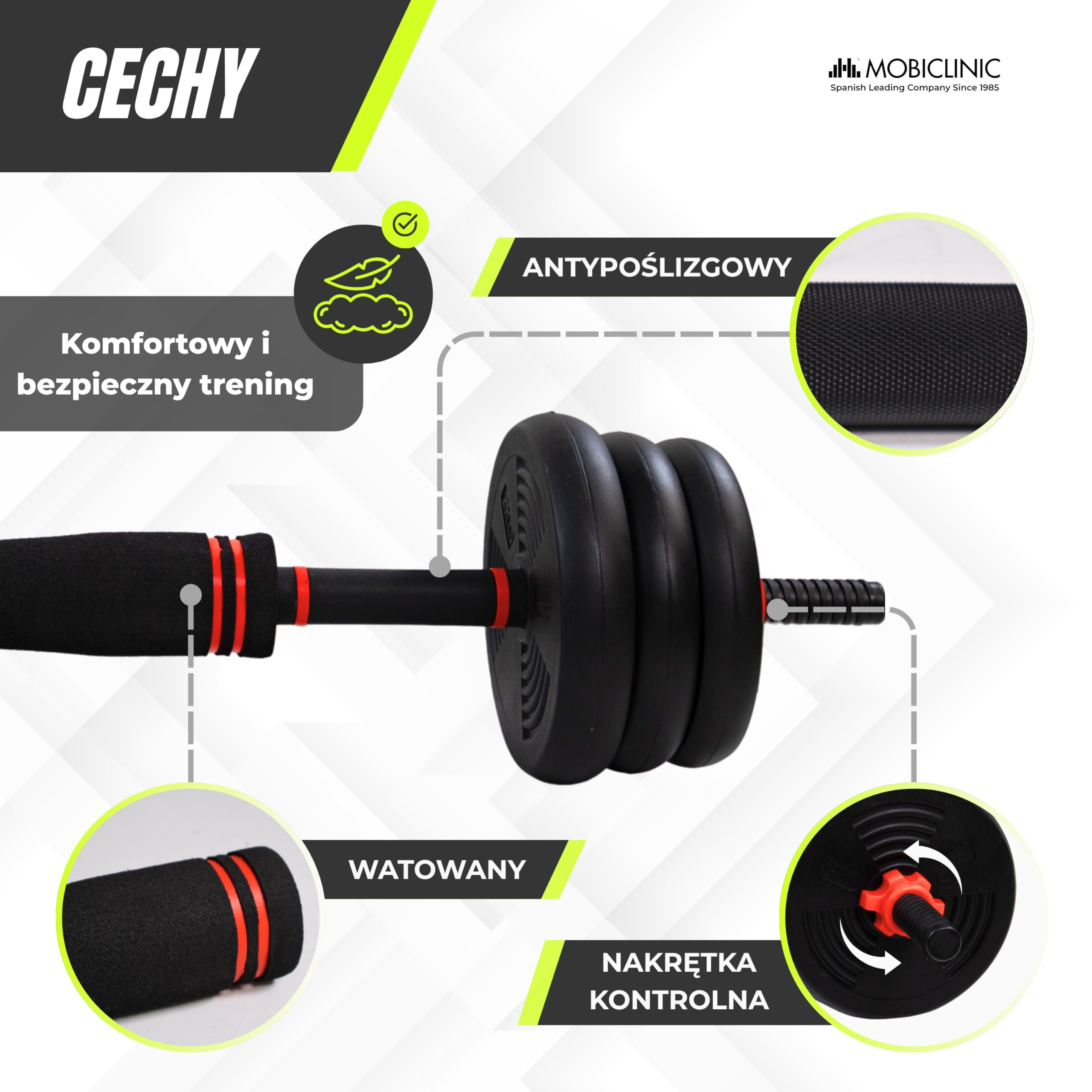 Mobiclinic®, Zestaw Hantli 20 kg, 4 w 1, Zestaw Ciężarków, Hantle, Kettlebells i Stojak do Pompek, Drążek Łączący, Uchwyt Antypoślizgowy, Mobimax, Siłownia Domowa, Fitness