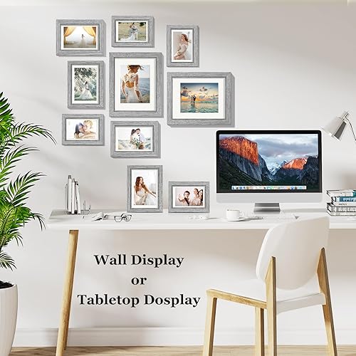 Miniatura 5 de Juego de marcos de fotos de 10 - 8 x 10, 5 x 7, 4 x 6, juego de marcos de galería para decoración de pared de collage, marco de madera con parte