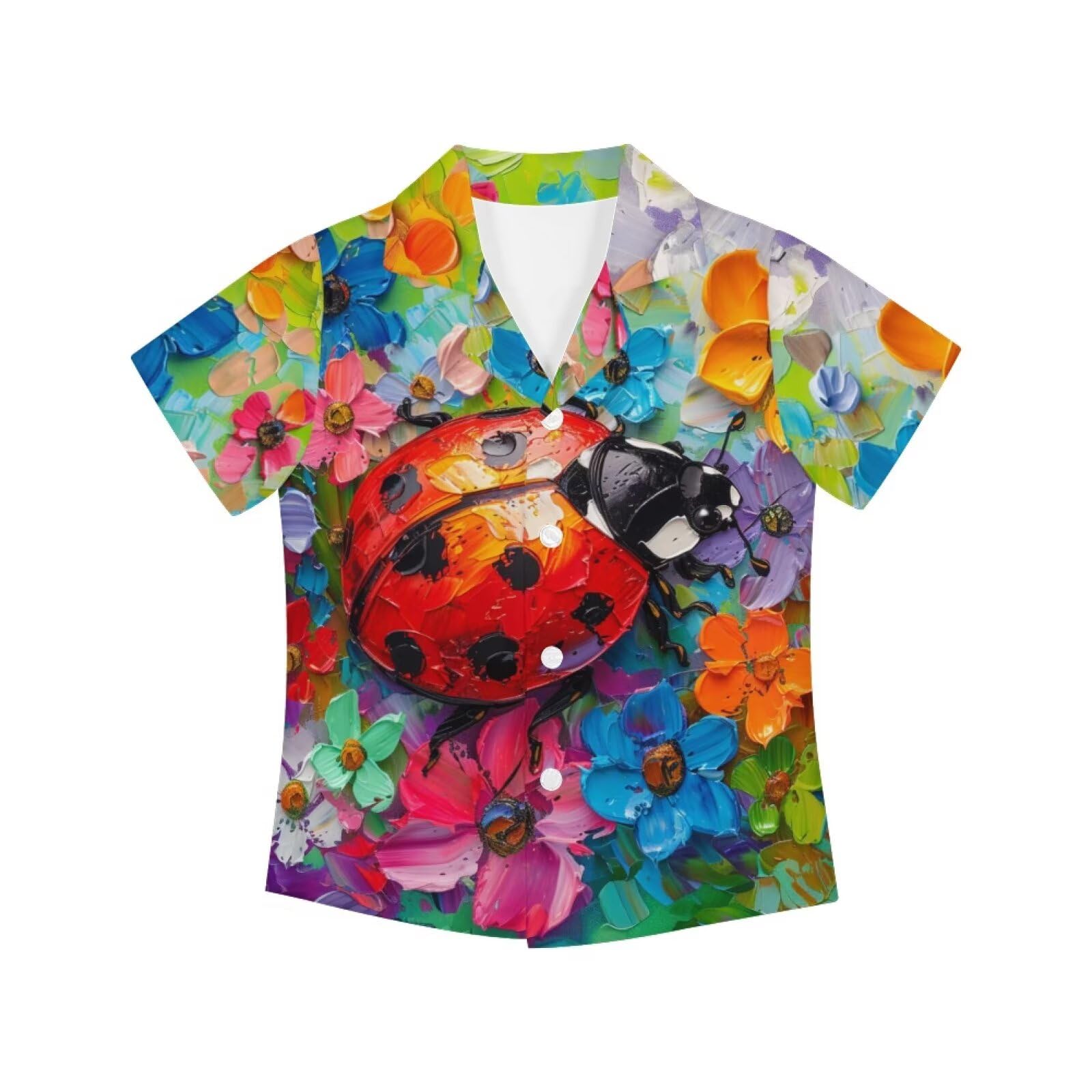 PinUp Angel Funky Casual Hawaiian Shirt Kids Boys Girls Art Oil Painting Animal Pattern Short Sleeve Unisex Beach Shirt
