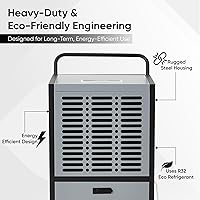 Vista 6 de Deshumidificador comercial de 190 pintas para sótanos y espacios industriales - Bomba integrada, manguera de drenaje, funcionamiento continuo