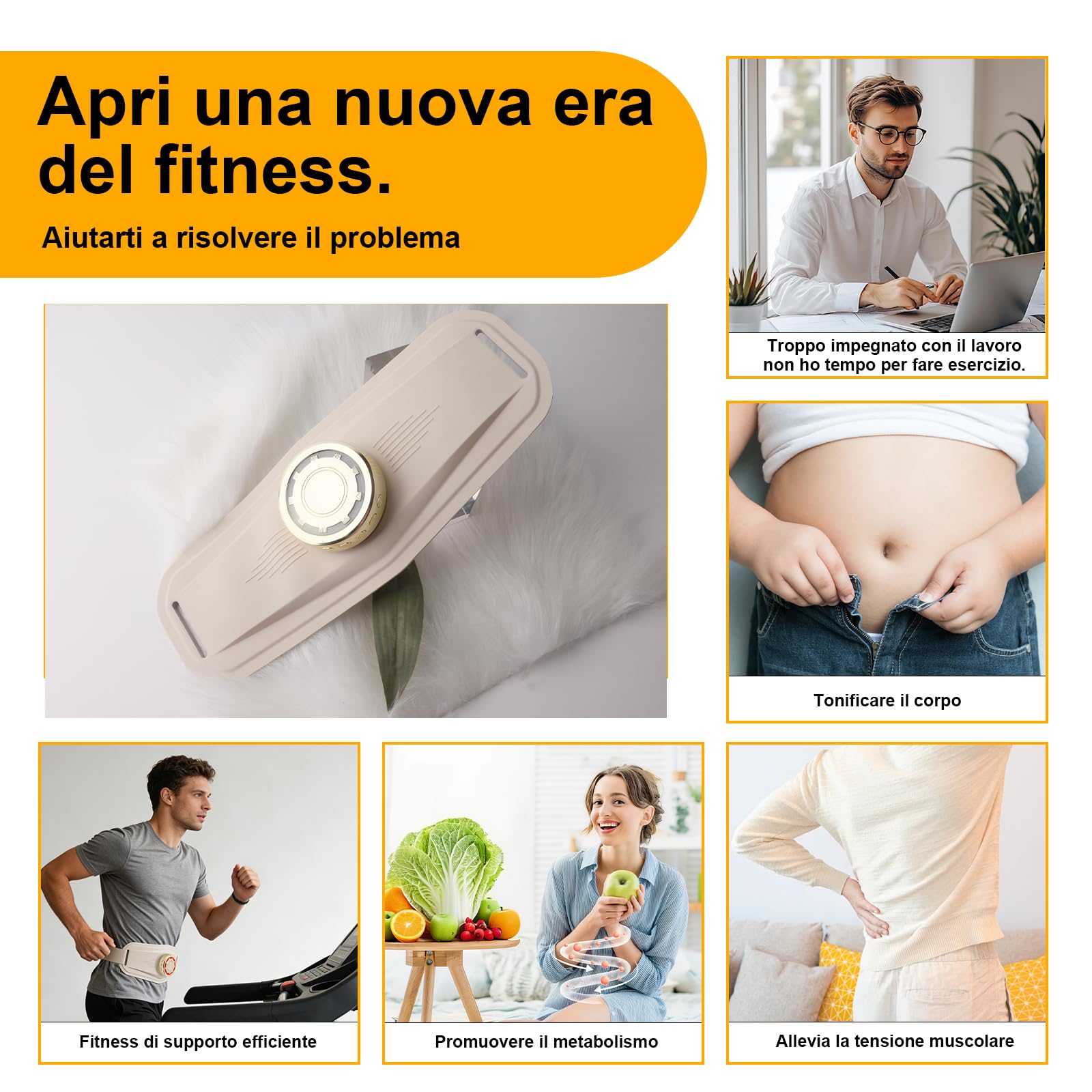 Ms.W Cintura massaggiante EMS, stimolatore per Addominali e tonificatore Muscolare con 4 modalità, Diversi Livelli di intensità, impacco Termico e luci Colorate, per Uomini e Donne