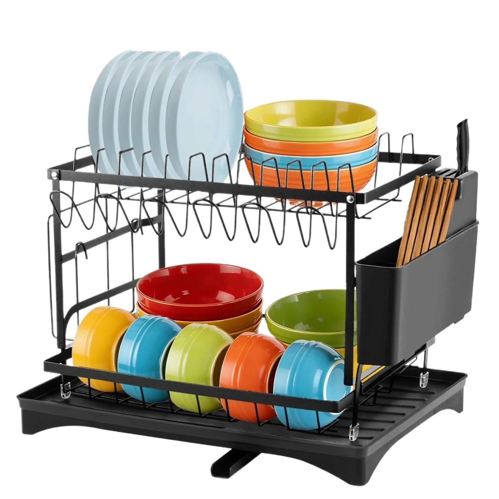 DSFVERVD Drain rack 2-Tier Kitchen Dish Drying Rack With Drainboard Large Capacity Countertop For Home
