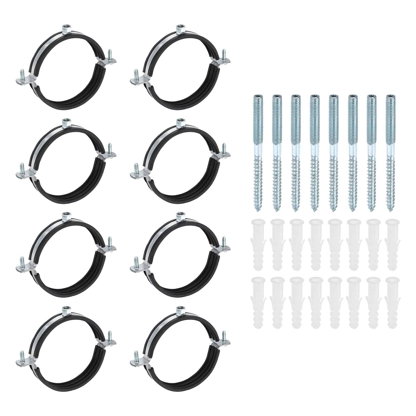sourcing map 8 Set Split Ring Pipe Hanger 4-5/16" (110mm) Galvanized Steel Sheet Wall Ceiling Mount Adjustable Pipe Bracket Clamp with Screw and Expansion Tube for Plumbing HVAC (M10) โ image 1