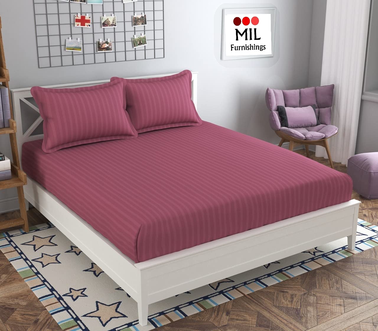 MIL Furnishings Cotton Blend Plain Stripe King Size Double Elastic Fitted Bedsheets with 2 Pillow Covers (Onion Bands) (B08JNBMVKQ) Amazon Price History, Amazon Price Tracker